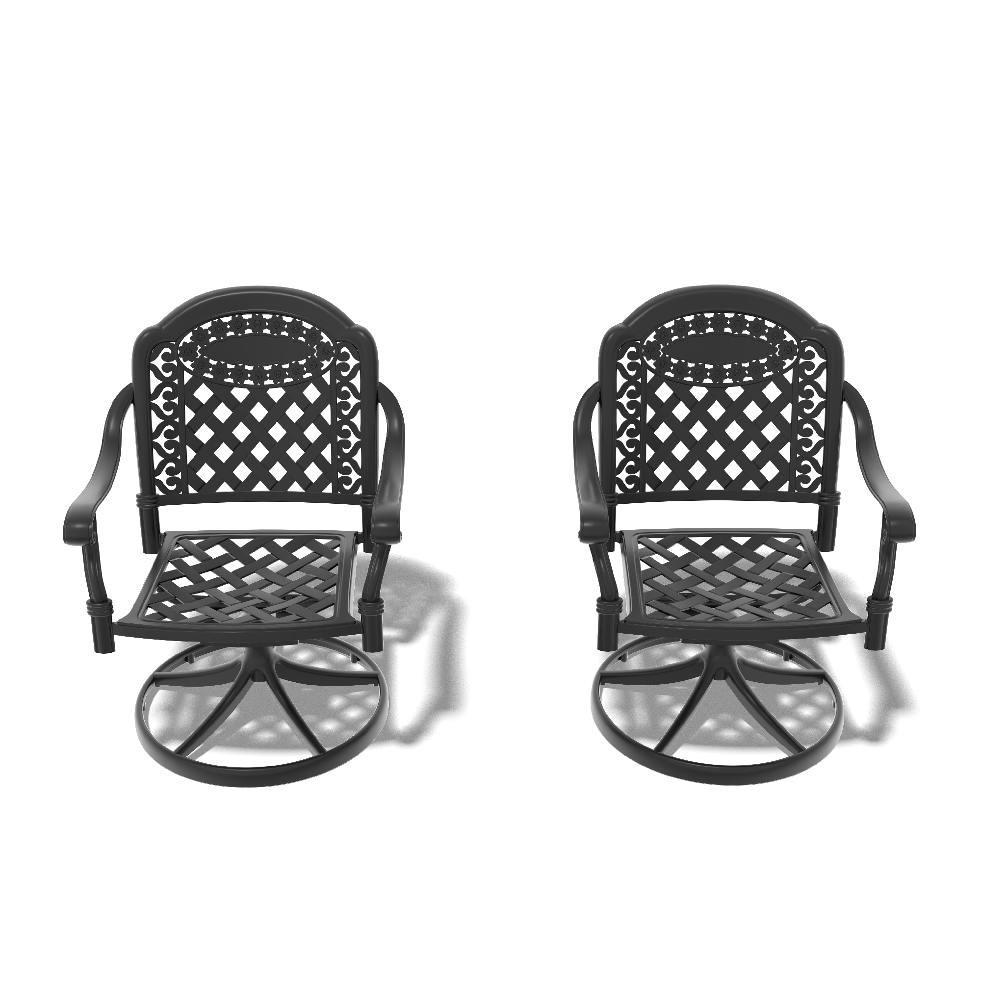 Cast Aluminum Patio Swivel Chair 2PCS With Black Frame and Red Cushions - Image 3