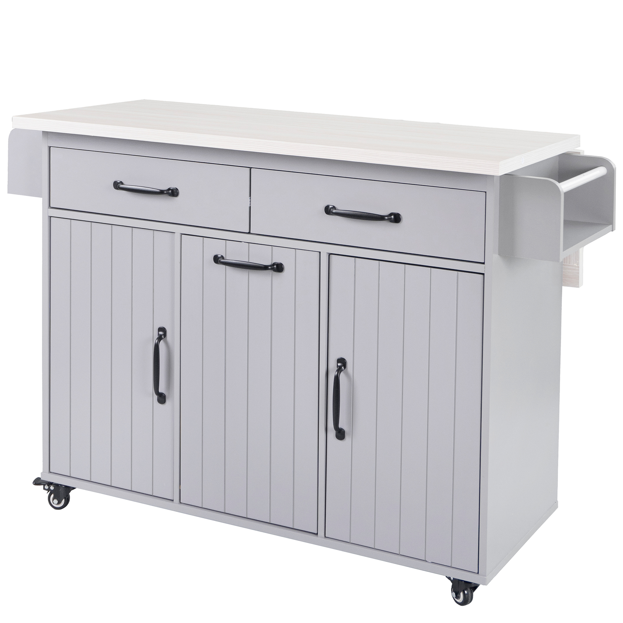 K&K Kitchen Island with Trash Can Storage Cabinet, Kitchen Cart with Drop Leaf, Spice Rack, Towel Rack and Drawer, Rolling Kitchen Island on Wheels with Adjustable Shelf, Grey - Image 4