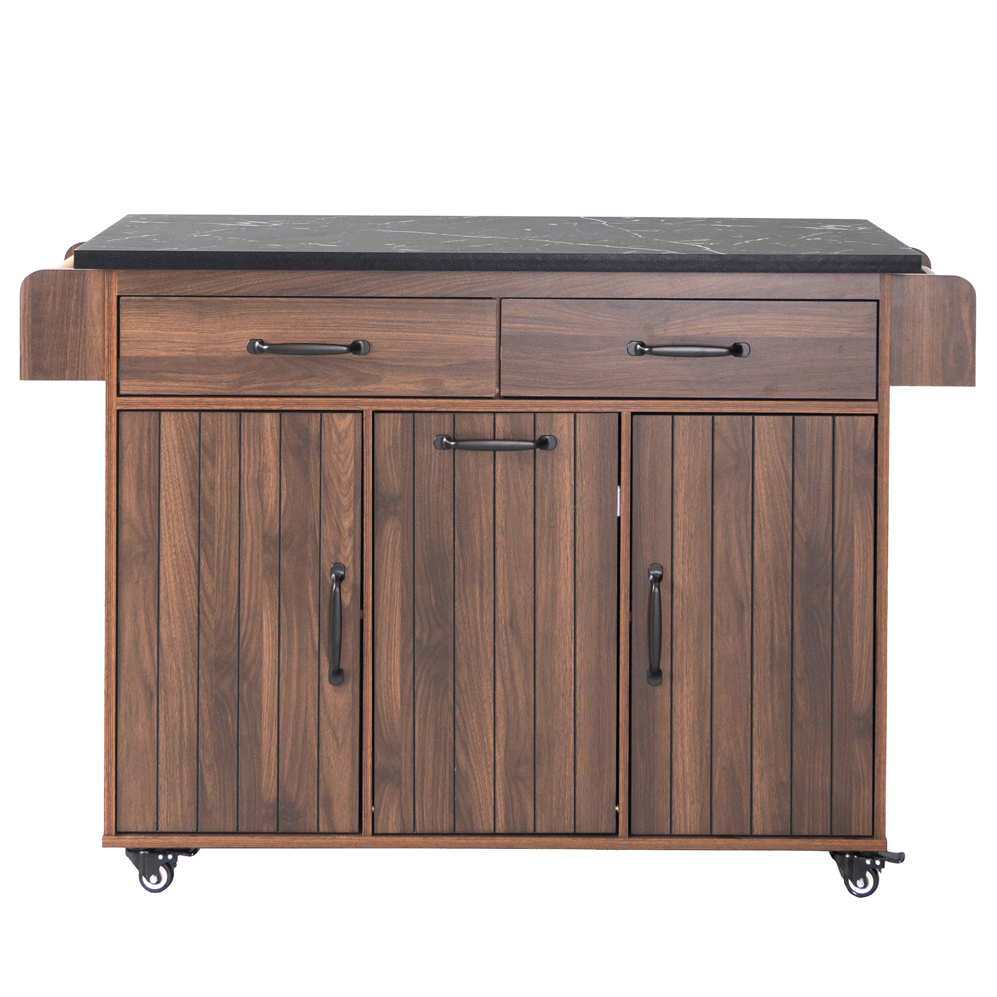 K&K Kitchen Island with Trash Can Storage Cabinet, Kitchen Cart with Drop Leaf, Spice Rack, Towel Rack and Drawer, Rolling Kitchen Island on Wheels with Adjustable Shelf, Walnut Brown - Image 4
