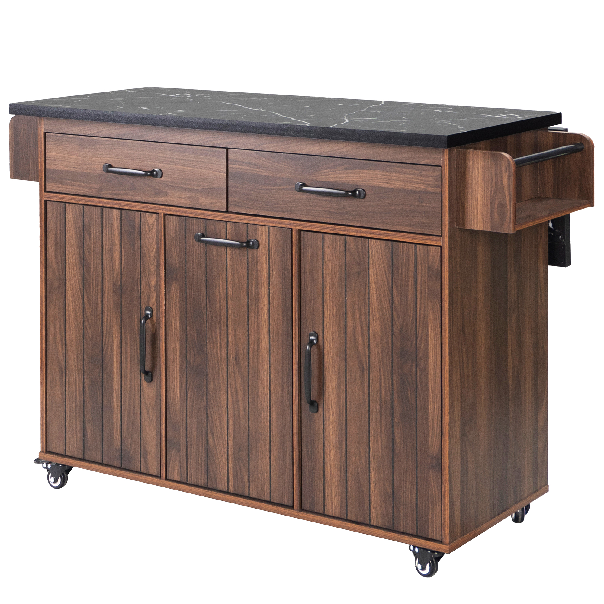 K&K Kitchen Island with Trash Can Storage Cabinet, Kitchen Cart with Drop Leaf, Spice Rack, Towel Rack and Drawer, Rolling Kitchen Island on Wheels with Adjustable Shelf, Walnut Brown - Image 5