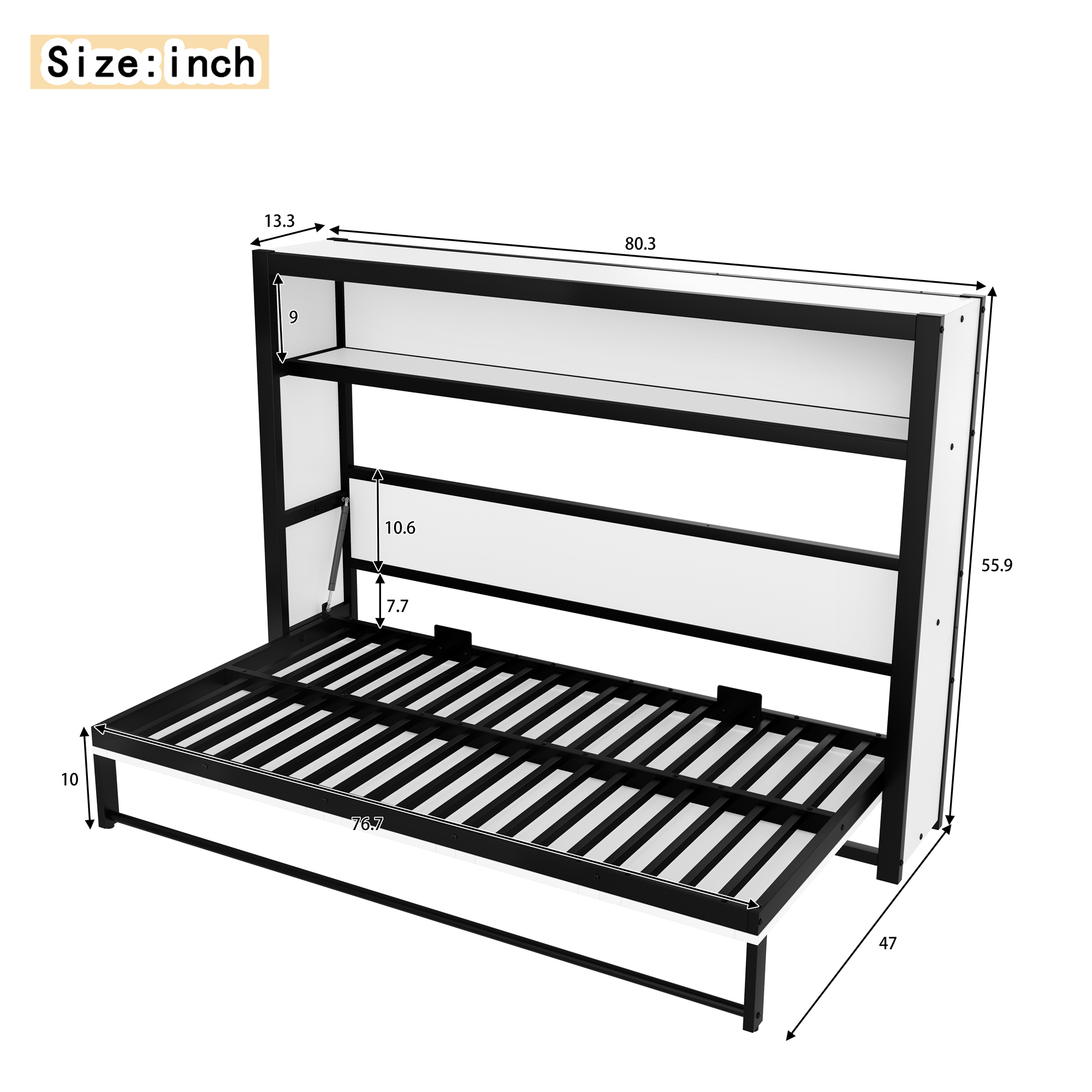 Twin Size Murphy Bed with Shelves, Metal Wall Bed with Foldable and Space-saving Design, White - Image 4
