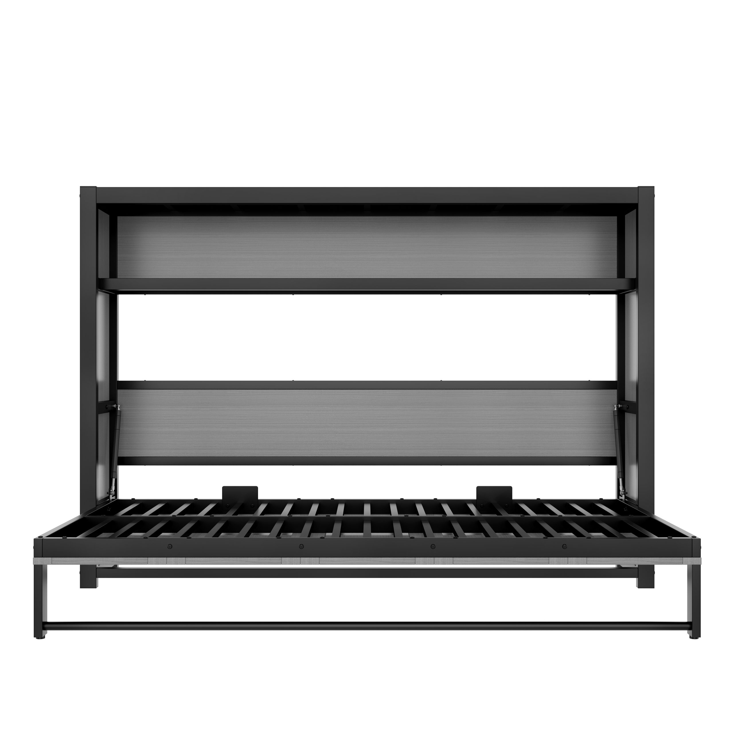 Twin Size Murphy Bed with Shelves, Metal Wall Bed with Foldable and Space-saving Design, Gray - Image 6