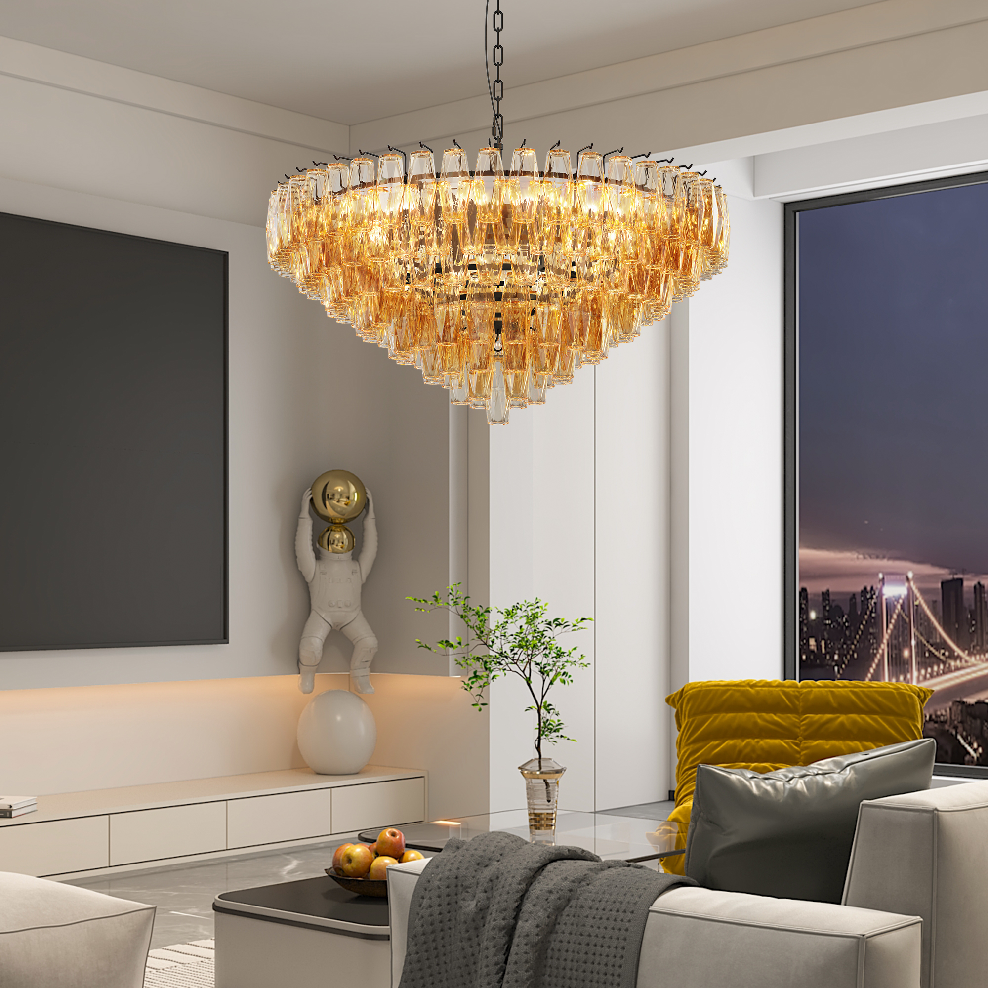 Modern Round Chandelier, 37" Extra Large Black Chandeliers for Dining Room, 14-Light with Tiered Smoke Glass Tubes Ceiling Light, Pendant Lighting Fixture for Living Room Bedroom Kitchen Island - Image 3