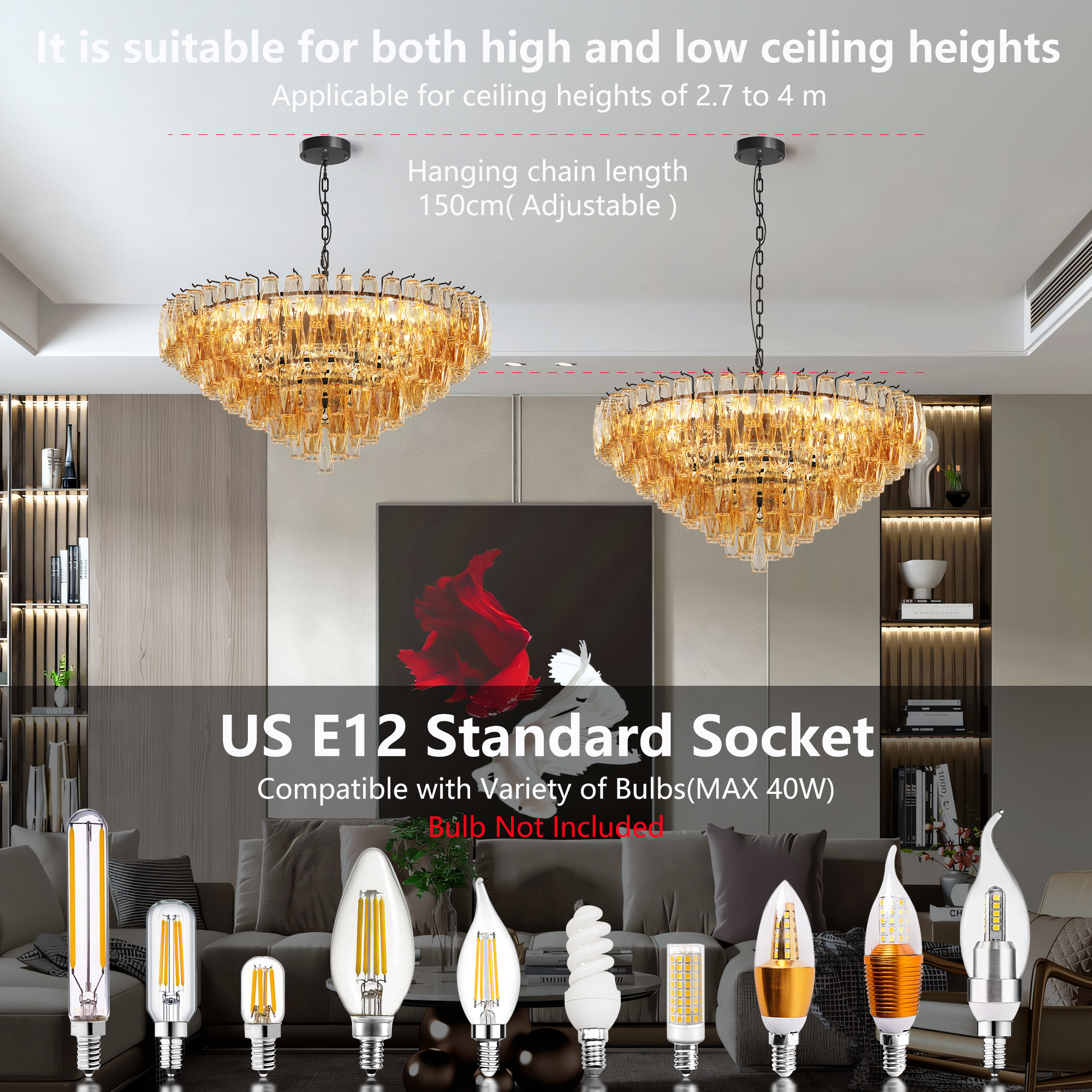 Modern Round Chandelier, 37" Extra Large Black Chandeliers for Dining Room, 14-Light with Tiered Smoke Glass Tubes Ceiling Light, Pendant Lighting Fixture for Living Room Bedroom Kitchen Island - Image 5
