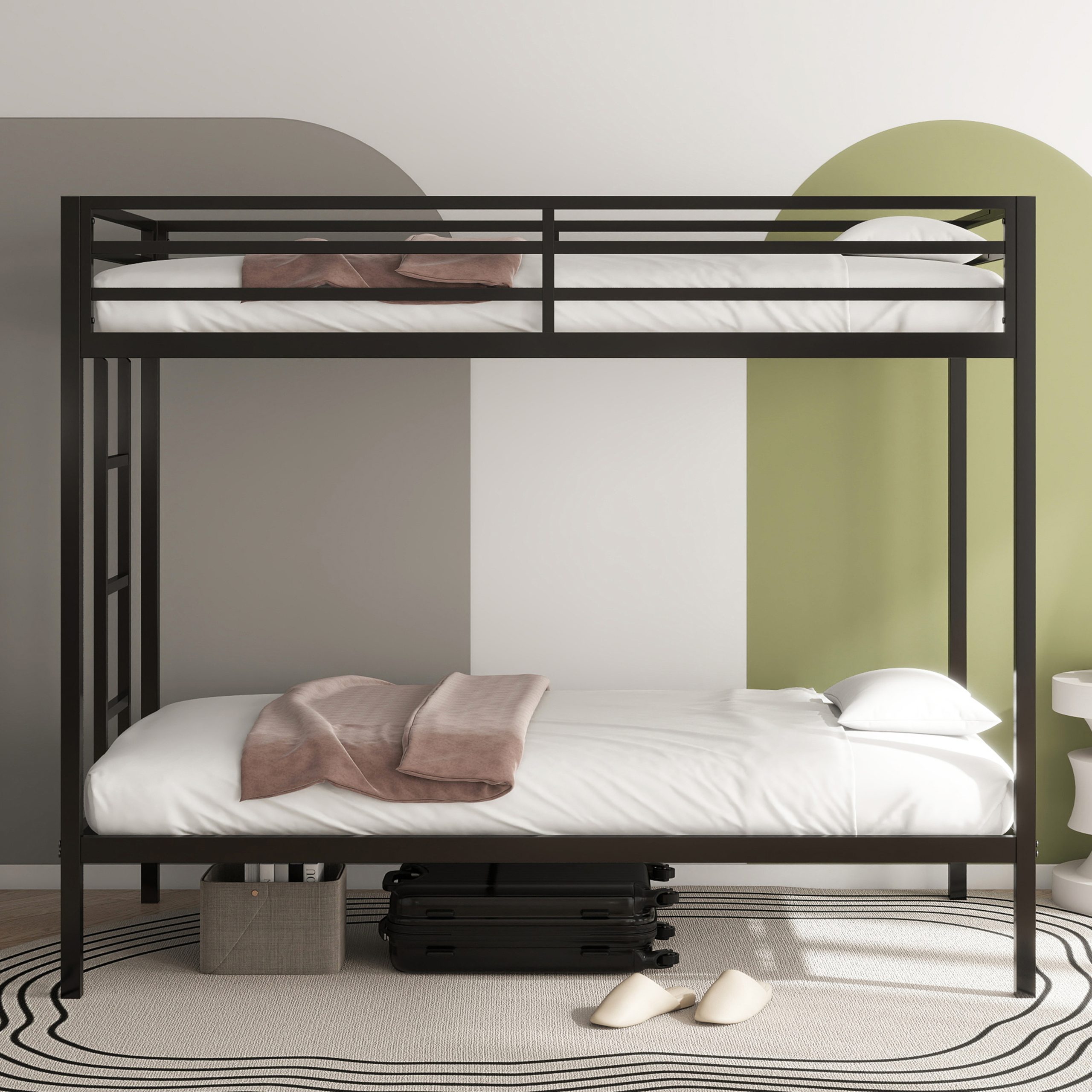 Adam Sturdy Twin Over Twin Bunk Bed Metal Black for Kids and Adult, Twin Over Twin Bunk Bed with Ladder and Guardrails, Easy Climbing, Beds for Bedroom - Image 2