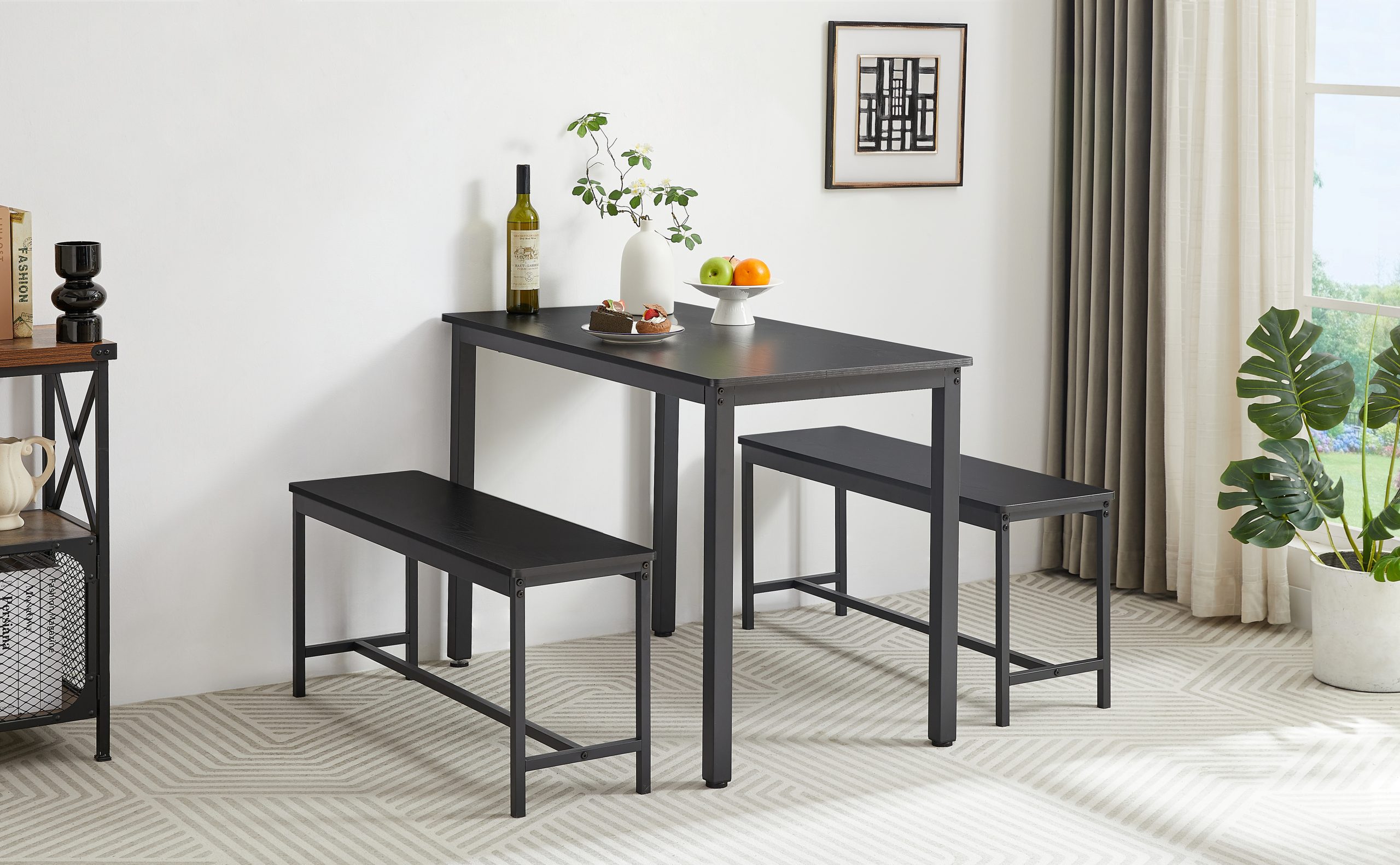 Dining Table Set, Bar Table with 2 Dining Benches, Kitchen Table Counter with Chairs, Industrial for Kitchen Breakfast Table, Living Room, Party Room, Black , 43.3″L x23.6″W x 29.9″H - Image 3