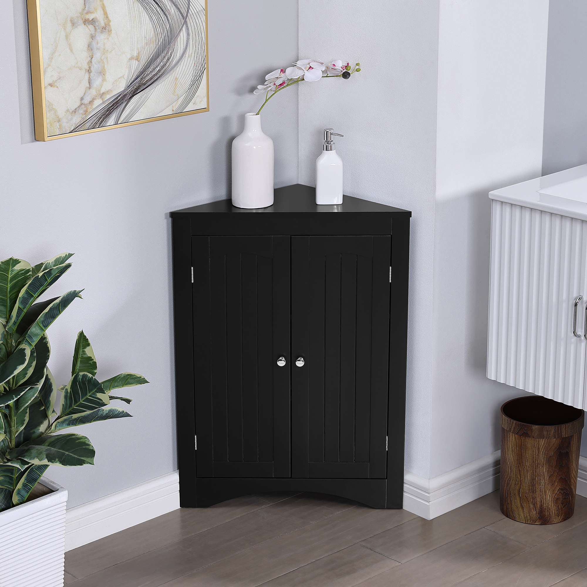 sideboard cabinet,corner cabinet,Bathroom Floor Corner Cabinet with Doors and Shelves, Kitchen, Living Room,Free Standing Storage Cabinet for Bathroom - Image 2