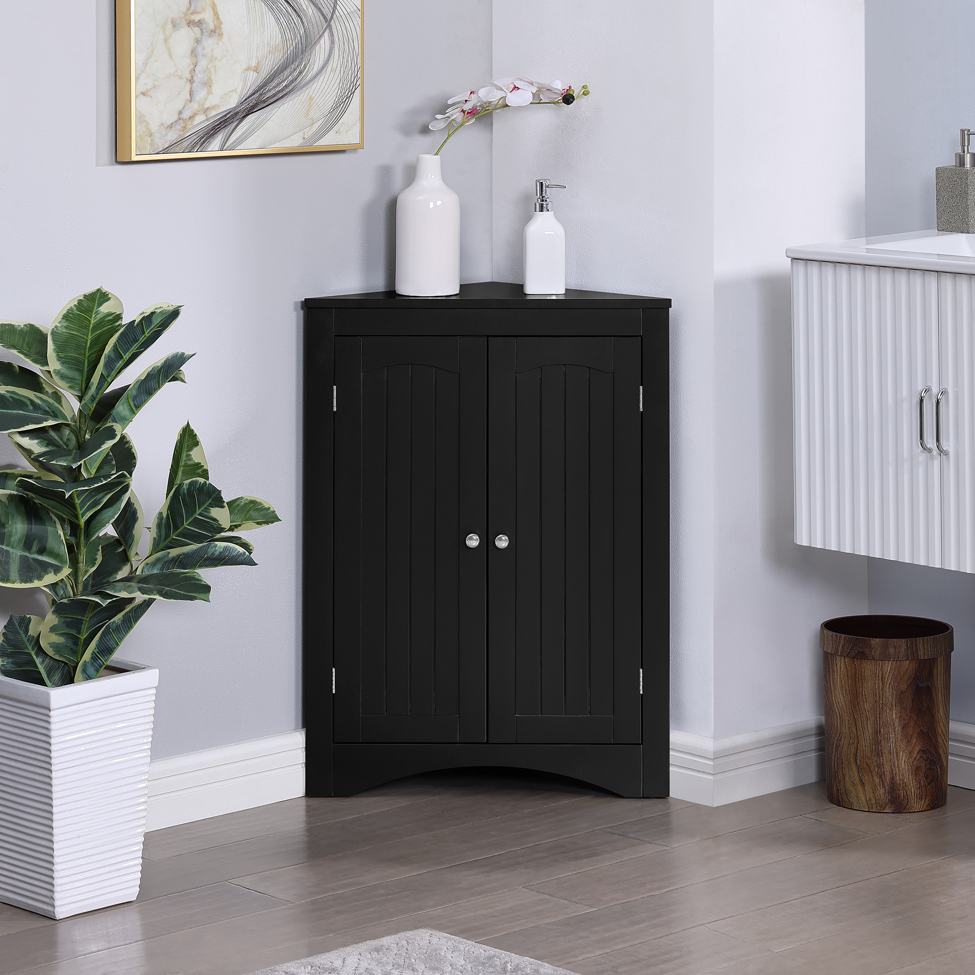 sideboard cabinet,corner cabinet,Bathroom Floor Corner Cabinet with Doors and Shelves, Kitchen, Living Room,Free Standing Storage Cabinet for Bathroom - Image 3
