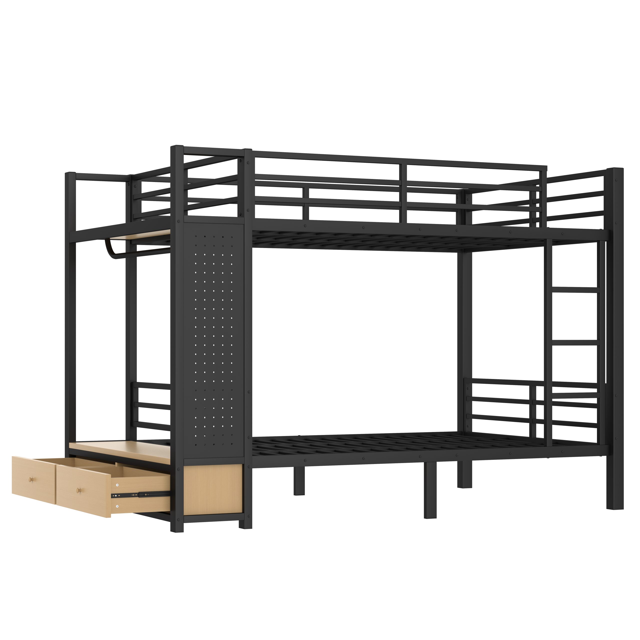 Full over Full size Metal Bunk Bed for Teens with Storage Shelves ,Drawers and Pegboard,Black - Image 5