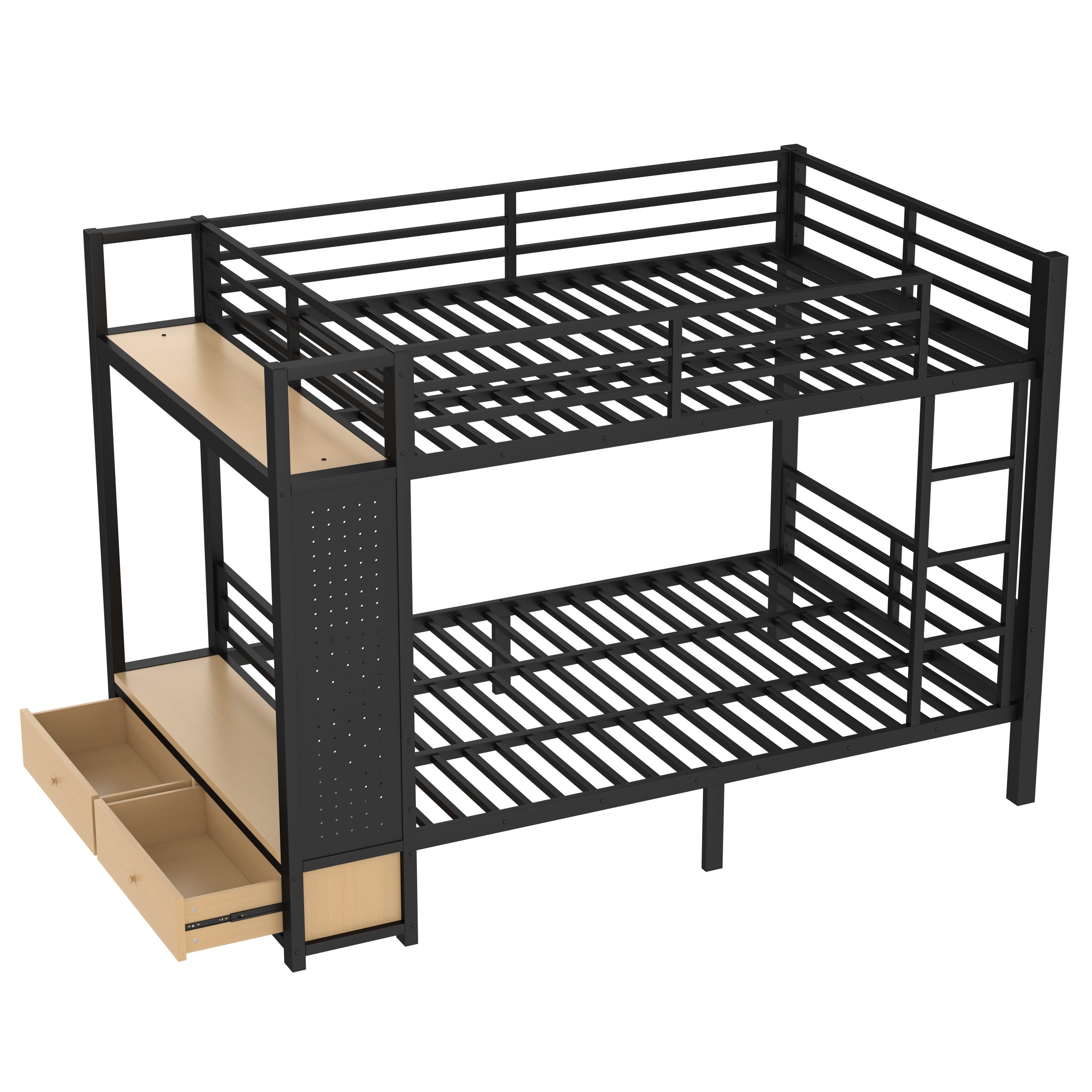 Full over Full size Metal Bunk Bed for Teens with Storage Shelves ,Drawers and Pegboard,Black - Image 6