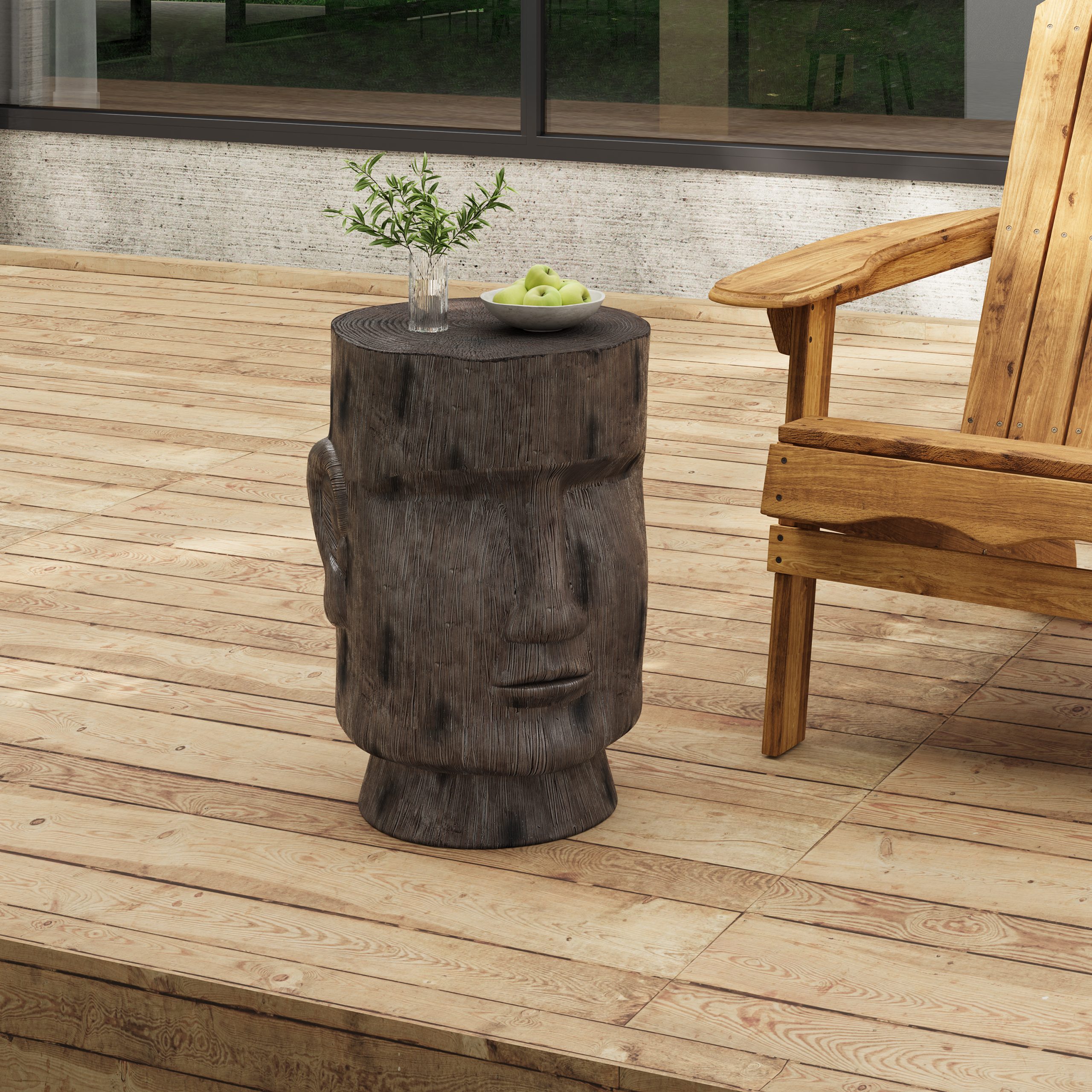 Outdoor Side Table,Easter Island Moai Statue Pedestal End Table Stool,For Home Patio Deck Sunroom Garden Balcony Yard Lawn,Light Grey Color - Image 3