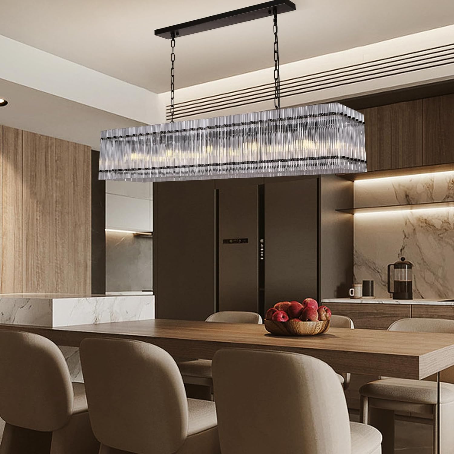 Modern Rectangular Crystal Glass Chandelier, 10-Lights Black Chandelier Lighting Contemporary Pendant Ceiling Light Fixture for Dining Room Living Room Kitchen Island - Image 3