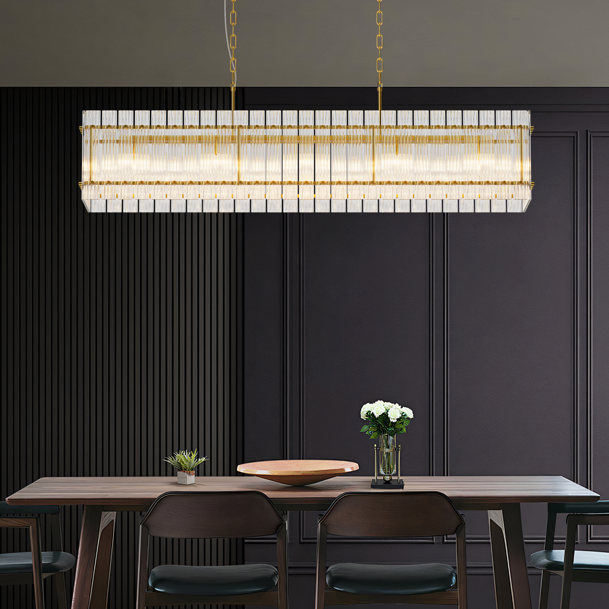 Modern Rectangular Crystal Glass Chandelier, 10-Lights Glod Chandelier Lighting Contemporary Pendant Ceiling Light Fixture for Dining Room Living Room Kitchen Island - Image 2