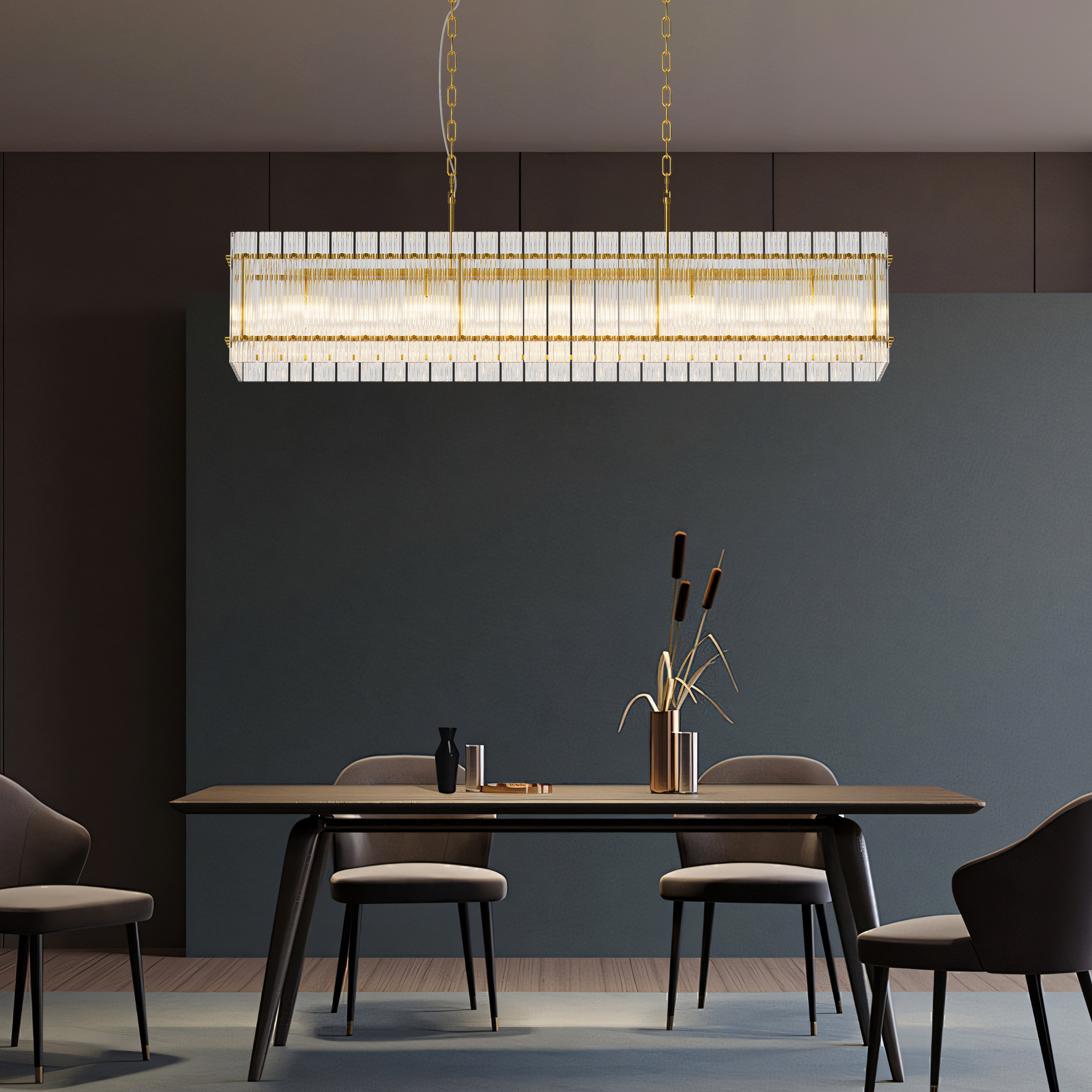 Modern Rectangular Crystal Glass Chandelier, 10-Lights Glod Chandelier Lighting Contemporary Pendant Ceiling Light Fixture for Dining Room Living Room Kitchen Island - Image 3