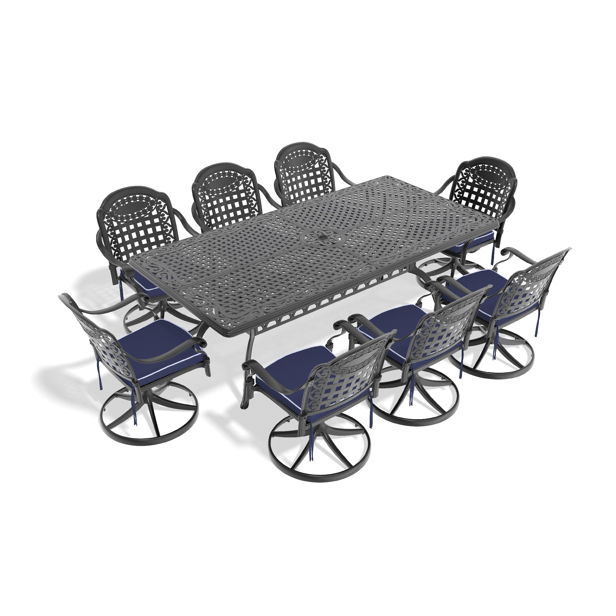 9-Piece All-Weather Cast Aluminum Dining Set, Include 8 Swivel Chairs and Rectangular Table With Black Frame (same sku:W1710S00366) - Image 2