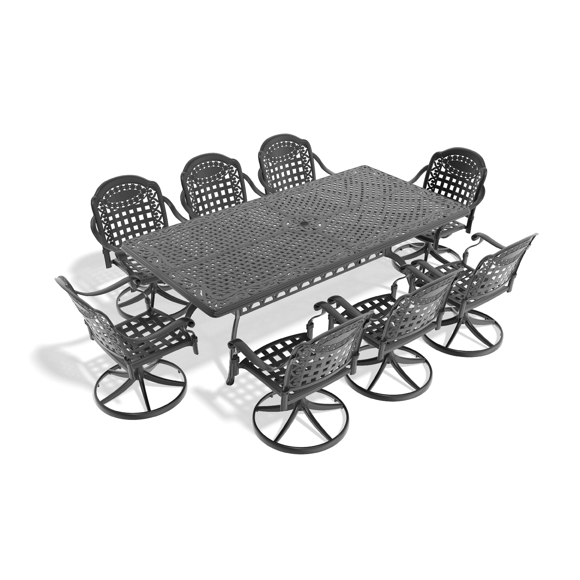 9-Piece All-Weather Cast Aluminum Dining Set, Include 8 Swivel Chairs and Rectangular Table With Black Frame (same sku:W1710S00366) - Image 3