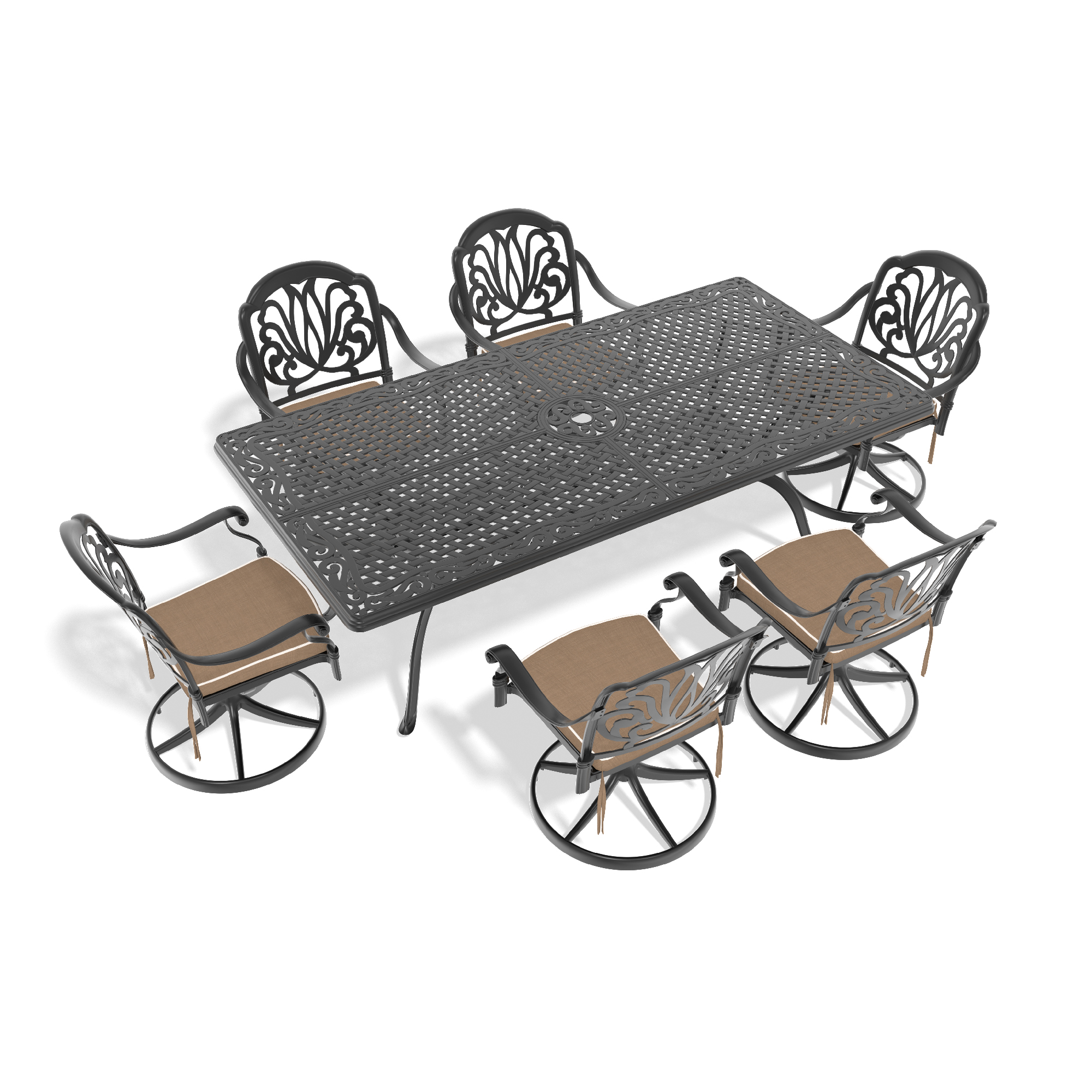 7-Piece All-Weather Cast Aluminum Dining Set, Include 6 Swivel Chairs and Rectangular Table With Black Frame (same sku:W1710S00473) - Image 2