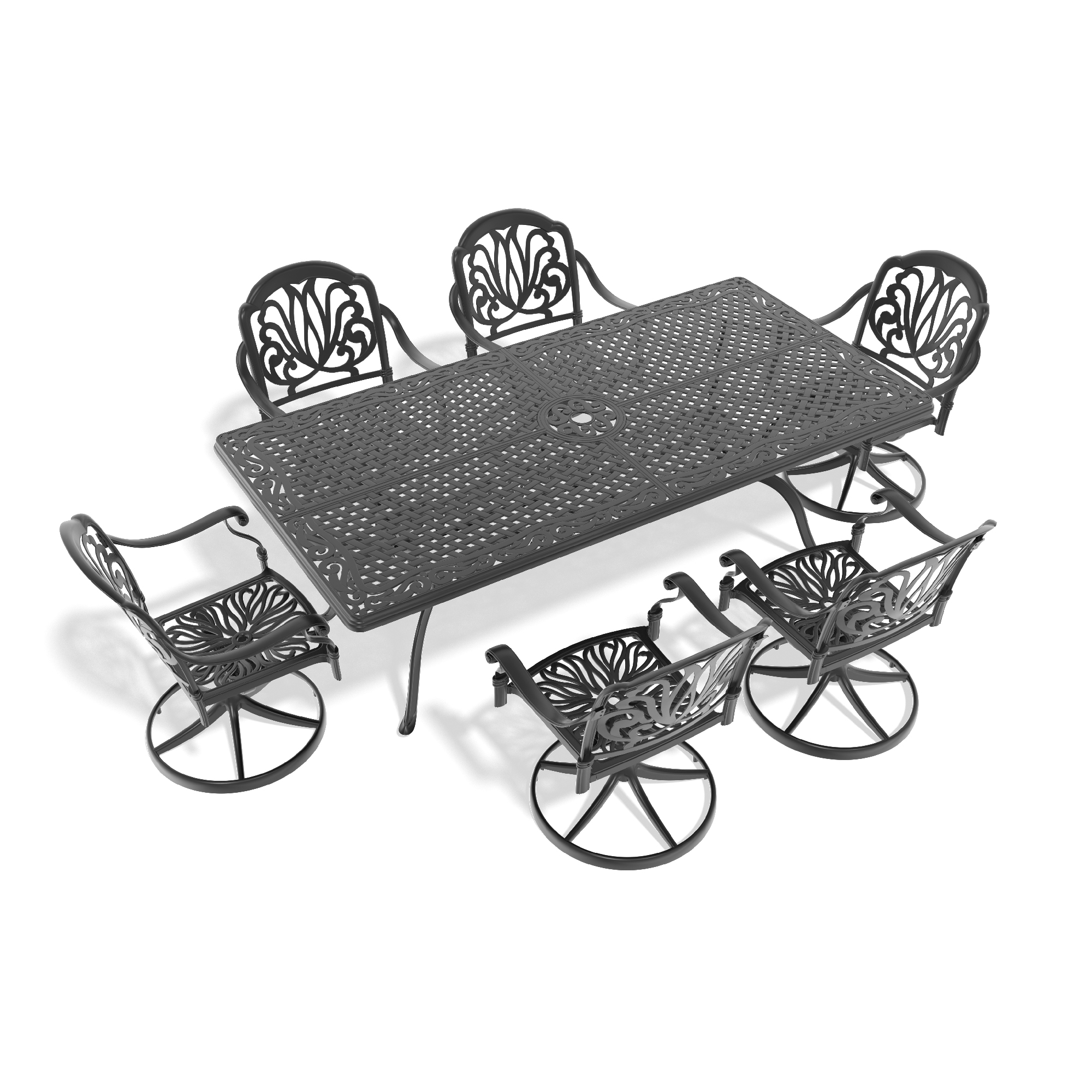 7-Piece All-Weather Cast Aluminum Dining Set, Include 6 Swivel Chairs and Rectangular Table With Black Frame (same sku:W1710S00473) - Image 3