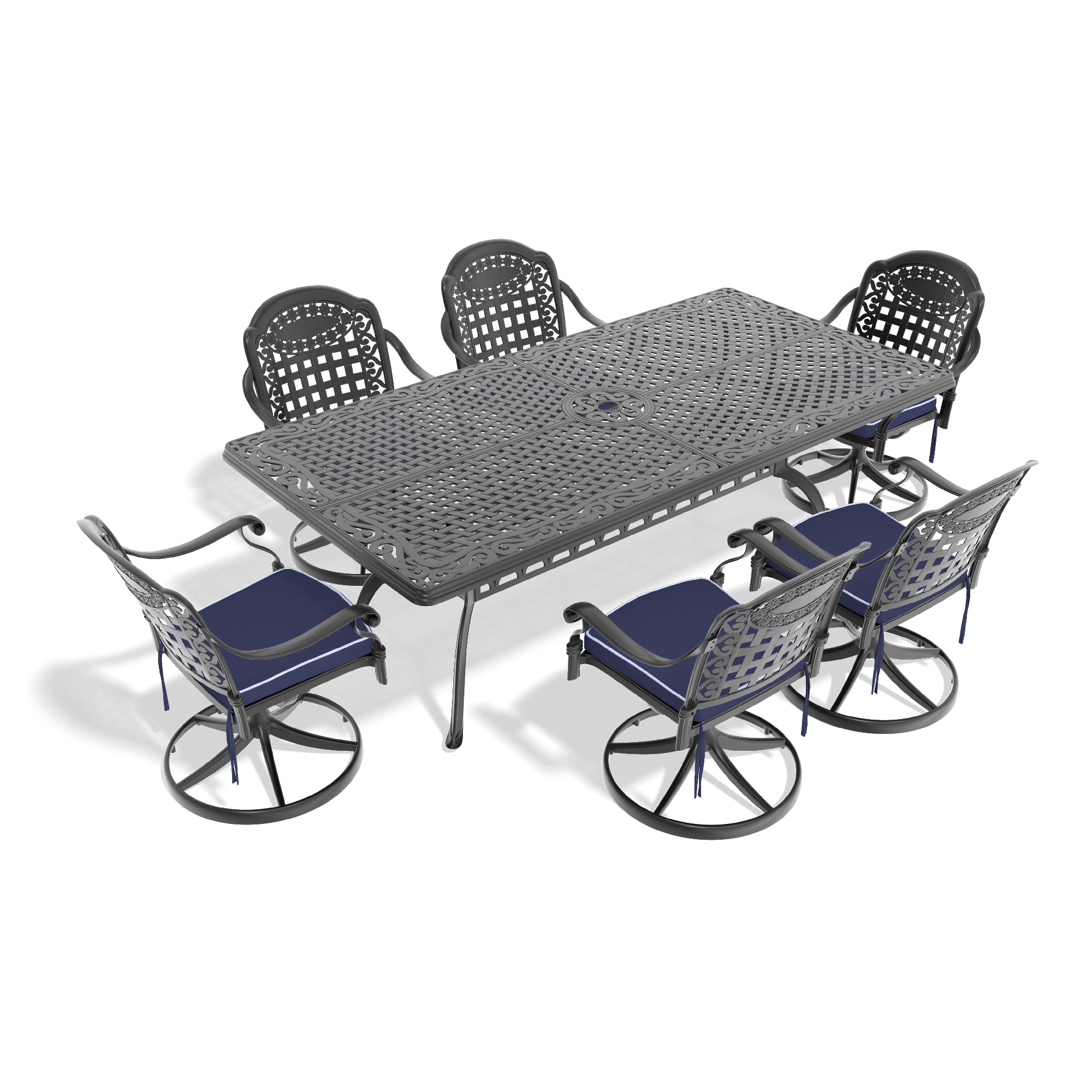 7-Piece All-Weather Cast Aluminum Dining Set, Include 6 Swivel Chairs and Rectangular Table With Black Frame (same sku:W1710S00365) - Image 2