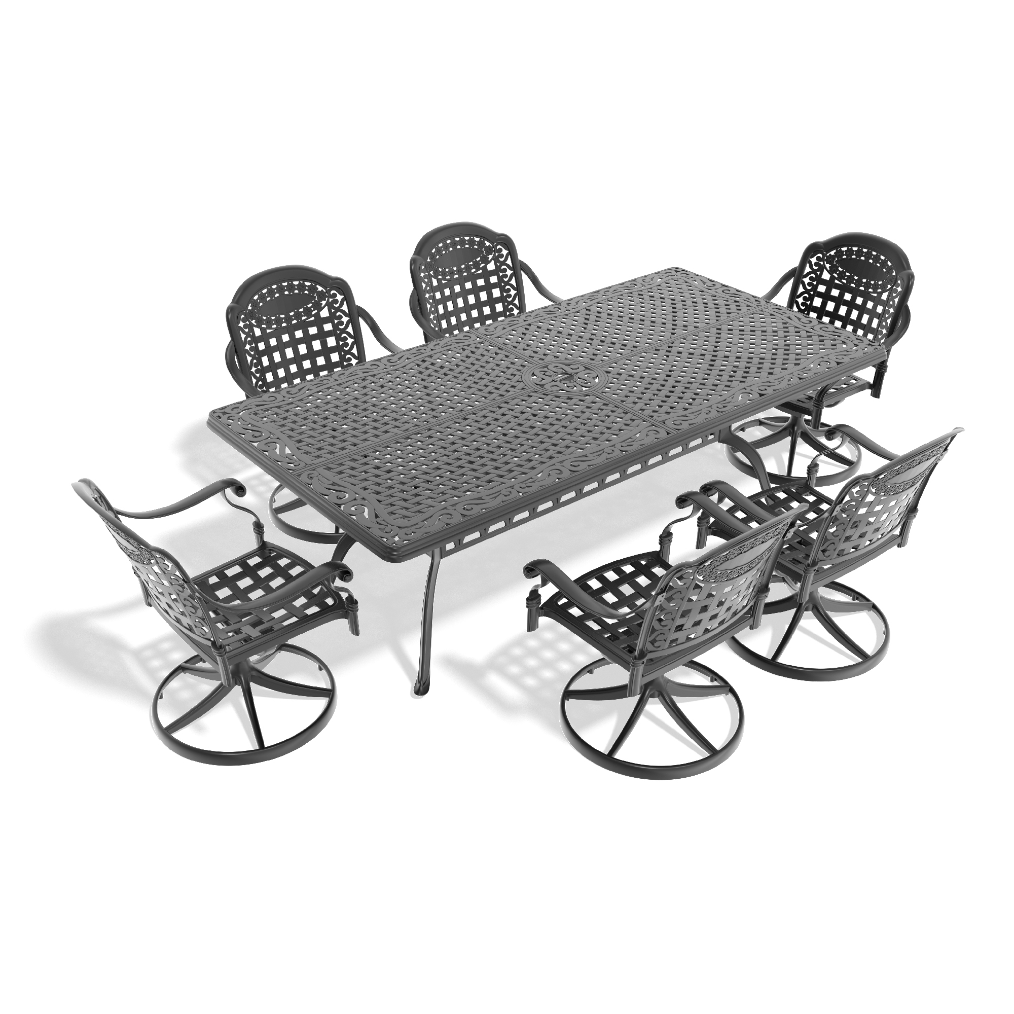 7-Piece All-Weather Cast Aluminum Dining Set, Include 6 Swivel Chairs and Rectangular Table With Black Frame (same sku:W1710S00365) - Image 3