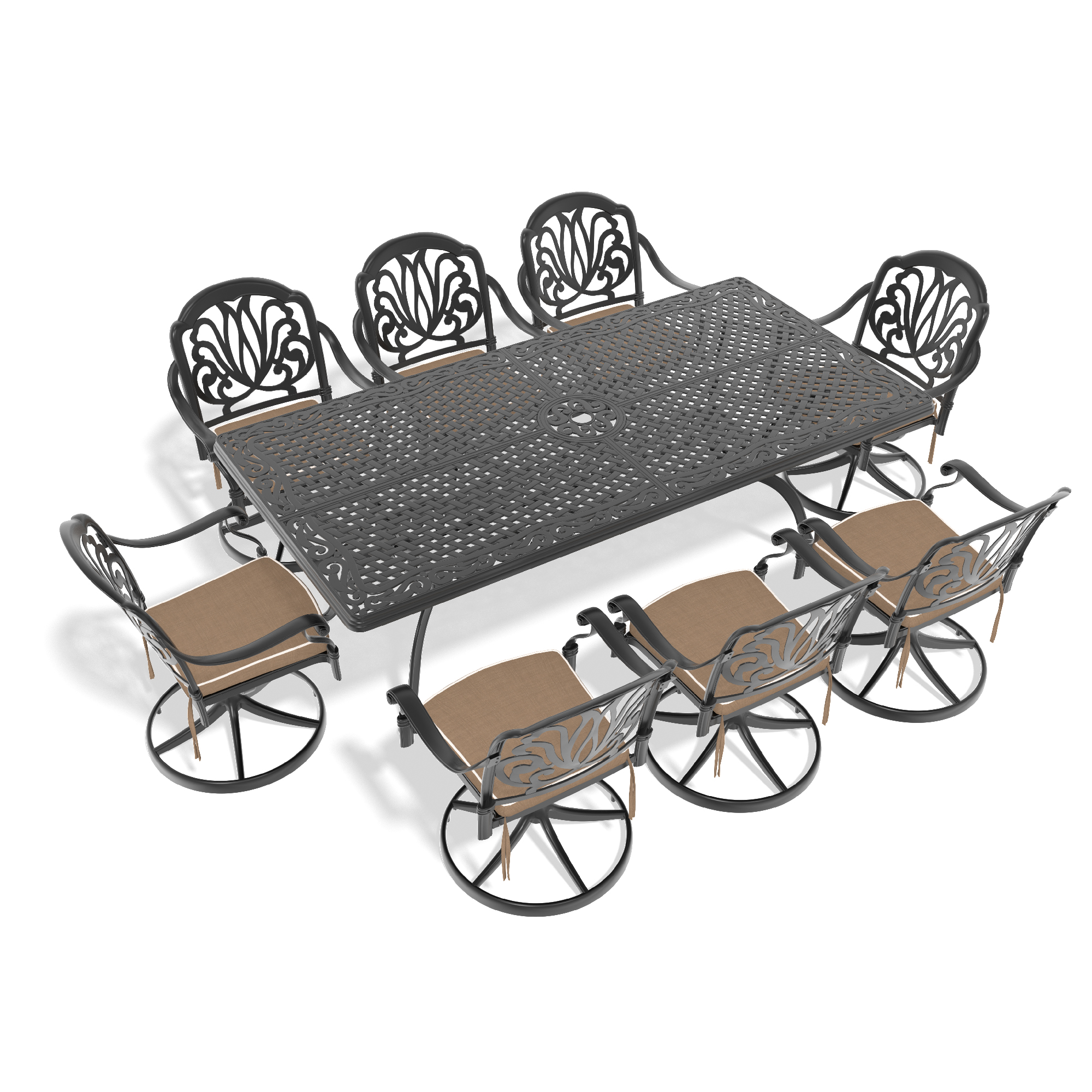 9-Piece All-Weather Cast Aluminum Dining Set, Include 8 Swivel Chairs and Rectangular Table With Black Frame (same sku:W1710S00294) - Image 2