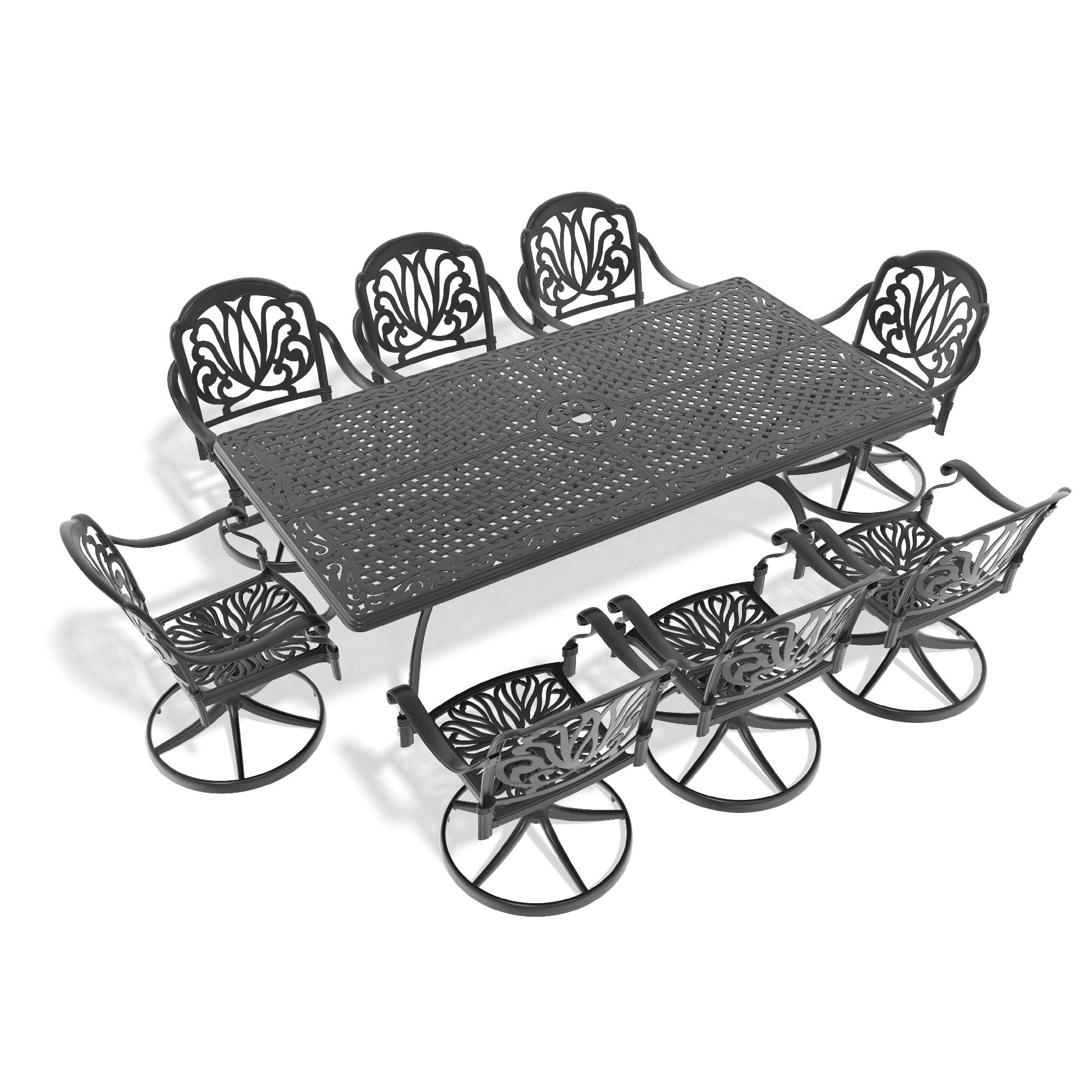 9-Piece All-Weather Cast Aluminum Dining Set, Include 8 Swivel Chairs and Rectangular Table With Black Frame (same sku:W1710S00294) - Image 3