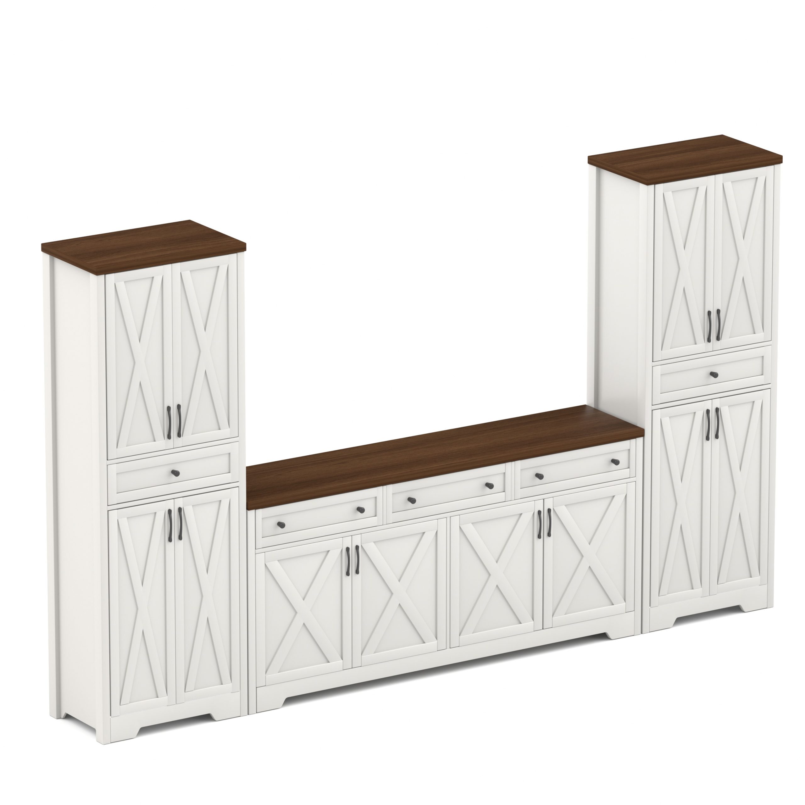 66 inch TV cabinet for living room, multifunctional combination TV cabinet, large capacity storage cabinet, can be used in living room, bedroom, office area, White+Walnut, 66.1''L x 15''W x 30''H. - Image 2