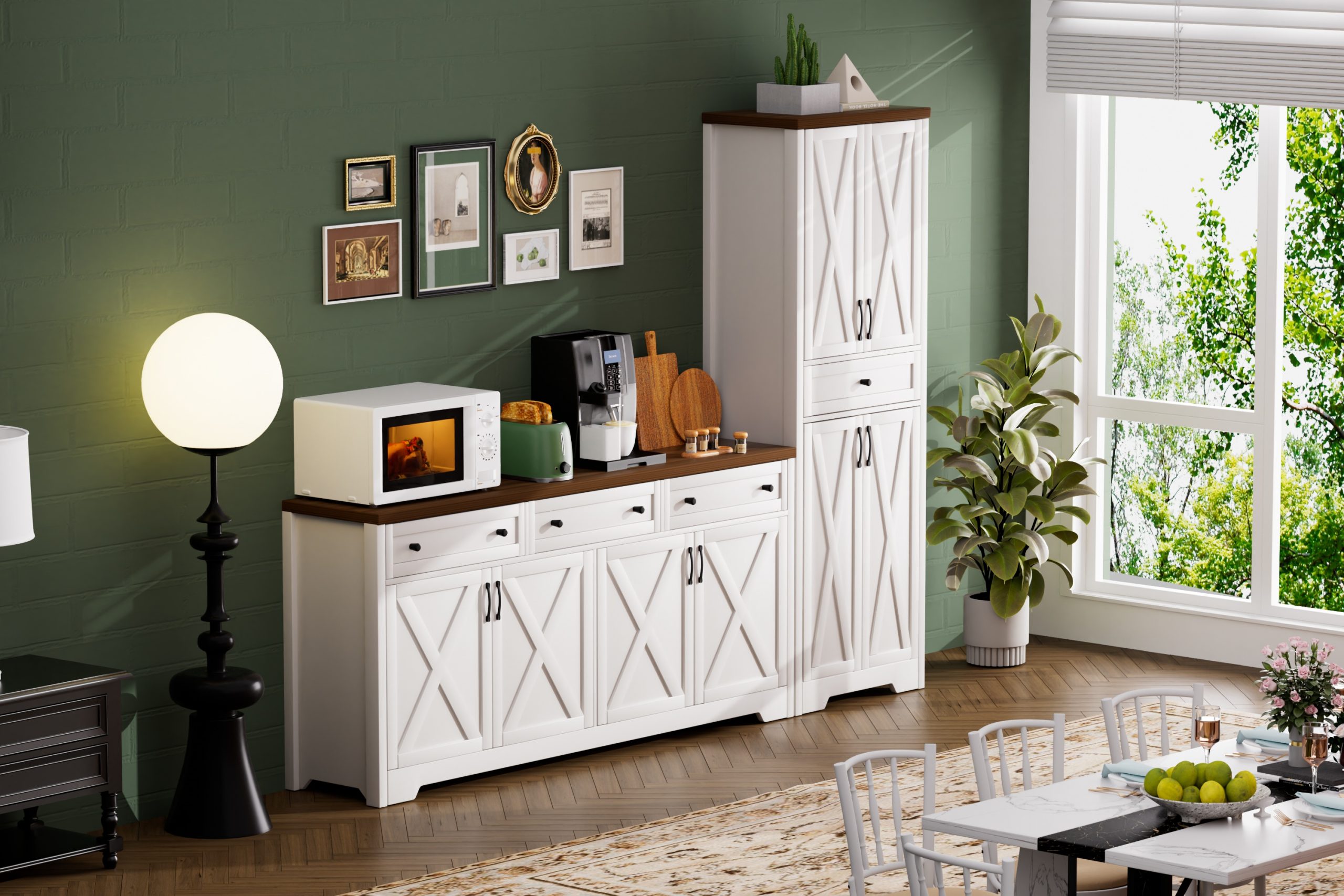 66 inch TV cabinet for living room, multifunctional combination TV cabinet, large capacity storage cabinet, can be used in living room, bedroom, office area, White+Walnut, 66.1''L x 15''W x 30''H. - Image 5