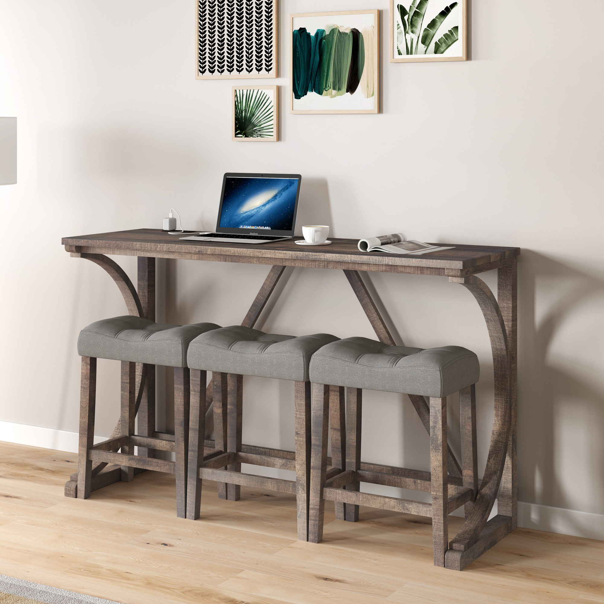 Bar Table Set with Power Outlet, Bar Table and Chairs Set, 4 Piece Dining Table Set, Industrial Breakfast Table Set, for Living Room, Dining Room, Game Room - Image 3