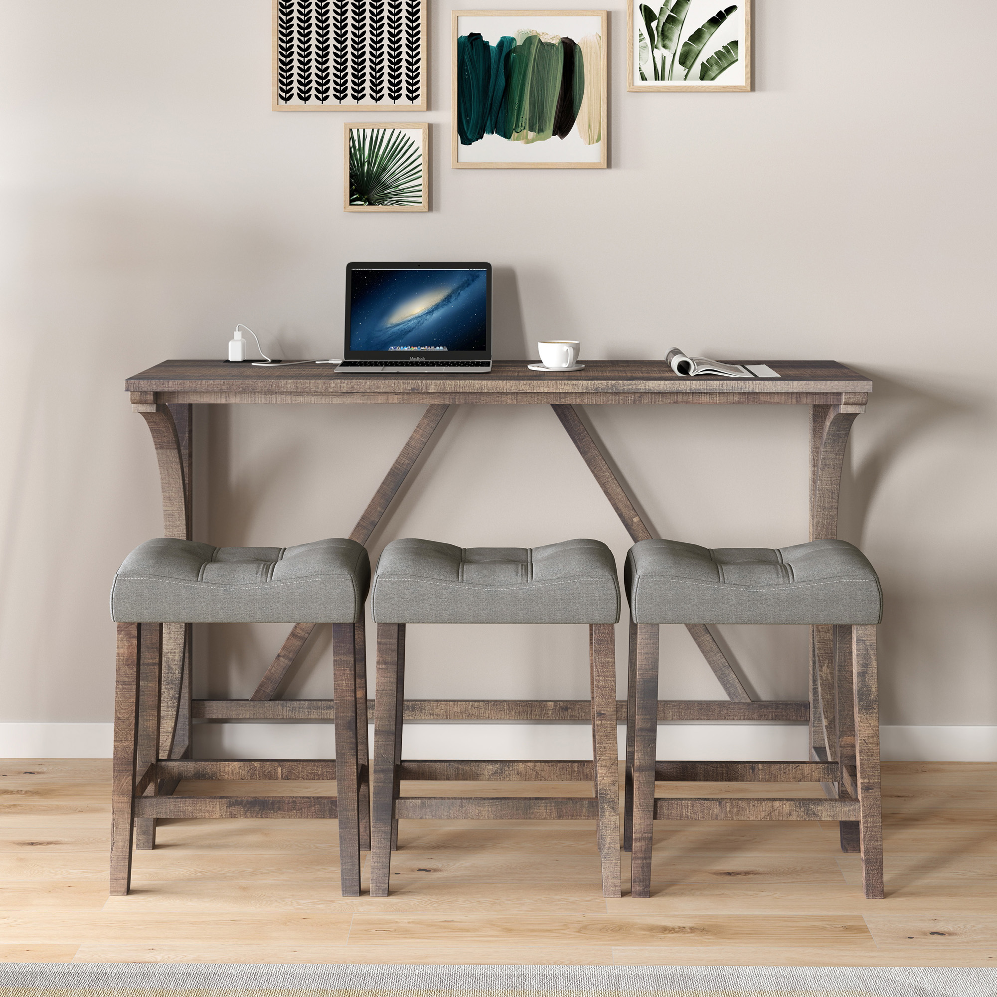 Bar Table Set with Power Outlet, Bar Table and Chairs Set, 4 Piece Dining Table Set, Industrial Breakfast Table Set, for Living Room, Dining Room, Game Room - Image 6