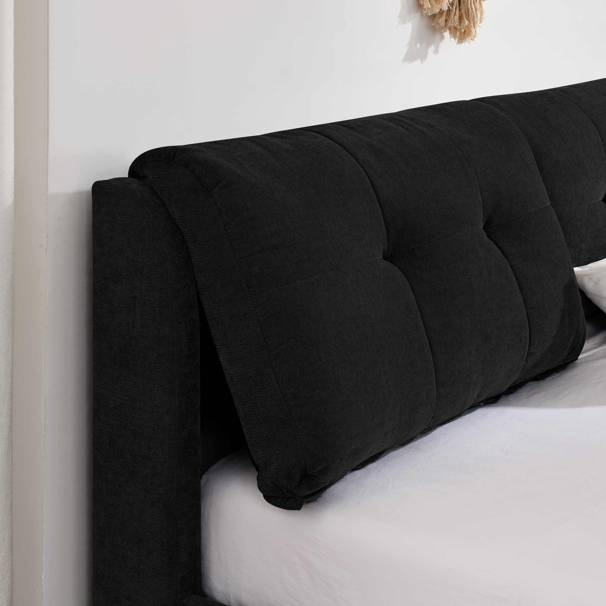King Size Storage Upholstered Hydraulic Platform Bed with Integrated Headboard, Chenille Fabric, Black - Image 6