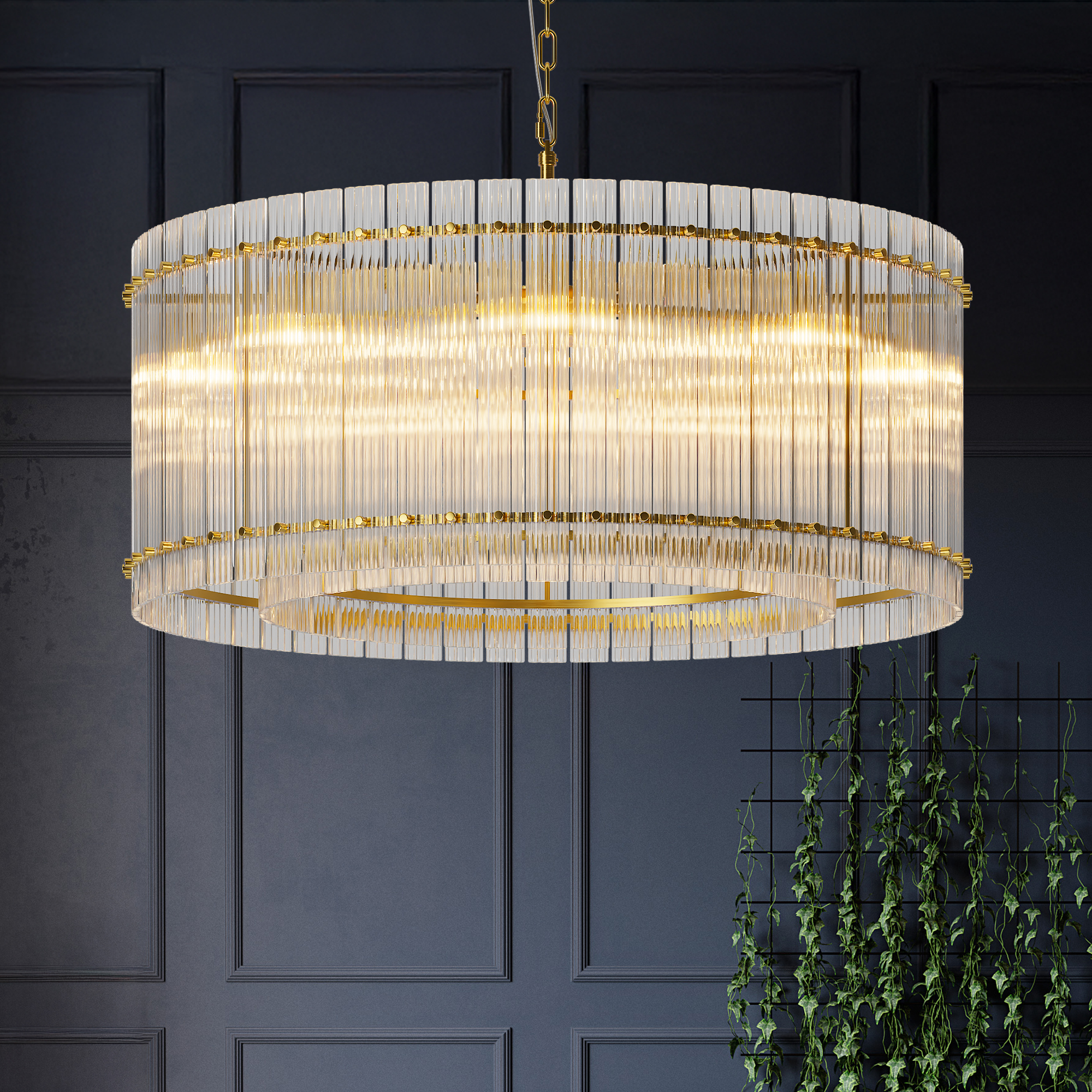 37" Modern Gold Round Chandelier,2-Tier 8-Light Water Ripple Crystal Glass Chandeliers,for Dining Room,Living Room,Bedroom,High Ceiling,Foyer Entryway,Luxury Chandelier - Image 2