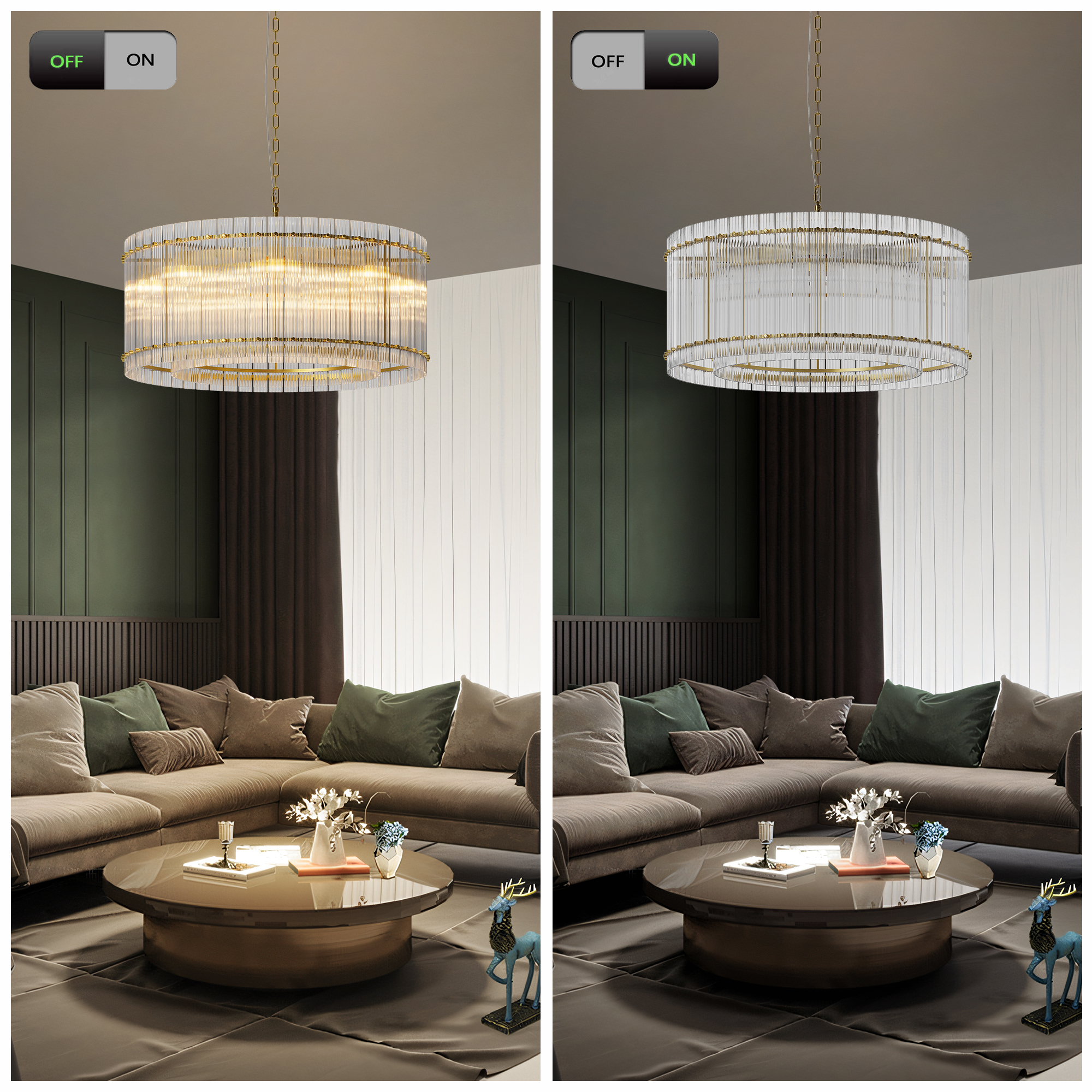 37" Modern Gold Round Chandelier,2-Tier 8-Light Water Ripple Crystal Glass Chandeliers,for Dining Room,Living Room,Bedroom,High Ceiling,Foyer Entryway,Luxury Chandelier - Image 5