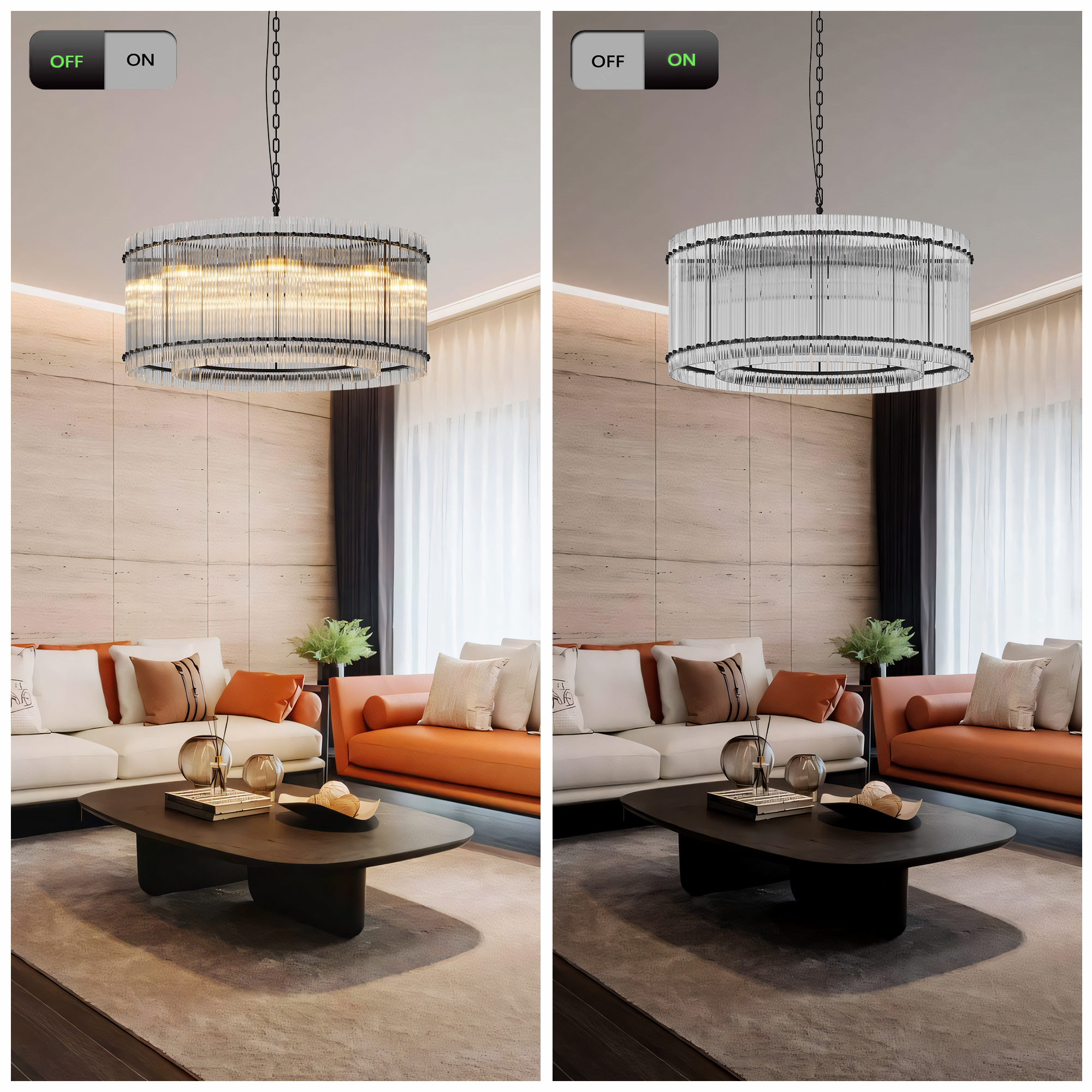 37" Modern Black Round Chandelier,2-Tier 8-Light Water Ripple Crystal Glass Chandeliers,for Dining Room,Living Room,Bedroom,High Ceiling,Foyer Entryway,Luxury Chandelier - Image 5