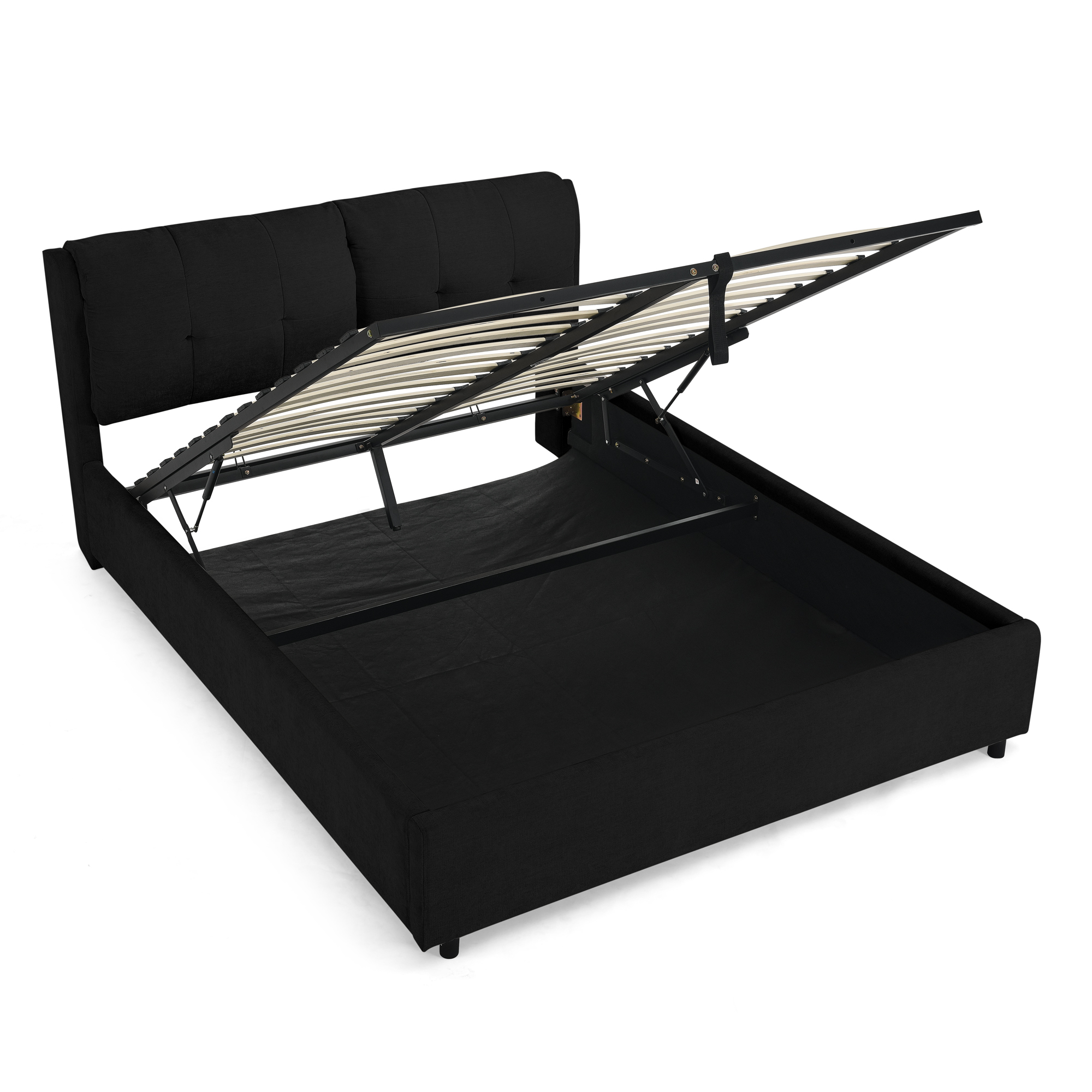 Queen Size Storage Upholstered Hydraulic Platform Bed with Integrated Headboard, Chenille Fabric, Black - Image 5