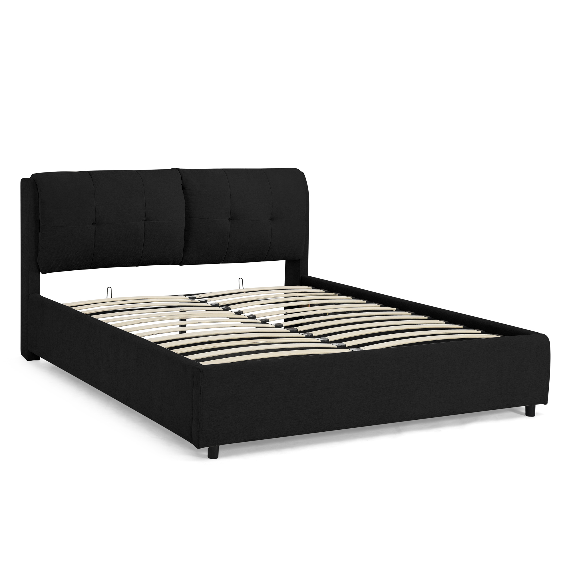 Queen Size Storage Upholstered Hydraulic Platform Bed with Integrated Headboard, Chenille Fabric, Black - Image 6