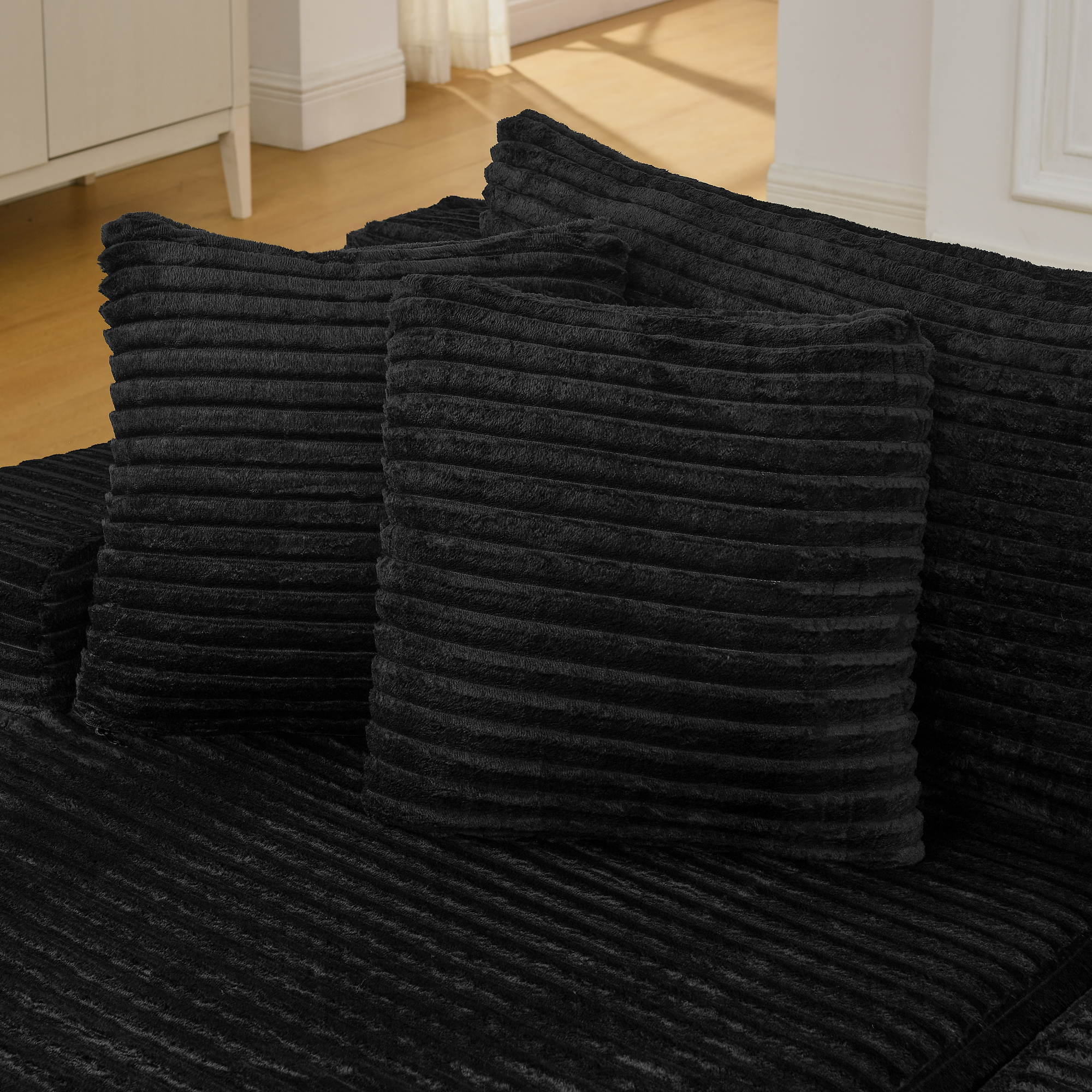 Two-seater lazy sofa lounge chair,Compressed sofa no assembly required, made of velvet fabric, fluffy modern lounge chair, used for indoor living rooms and bedrooms-Black - Image 6