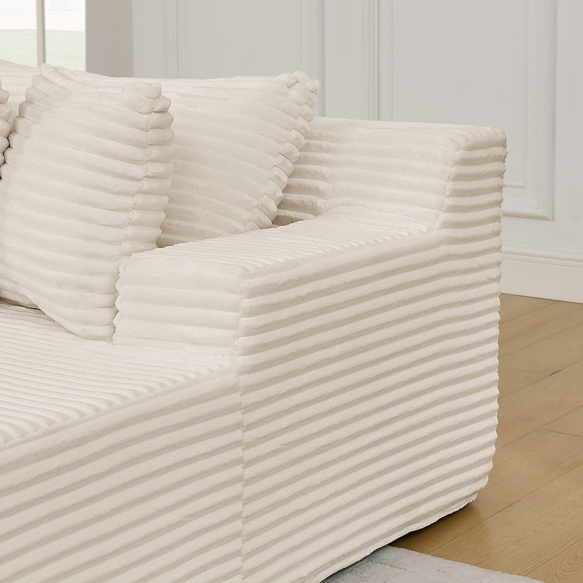 Two-seater lazy sofa lounge chair,Compressed sofa no assembly required, made of velvet fabric, fluffy modern lounge chair, used for indoor living rooms and bedrooms-Beige - Image 6