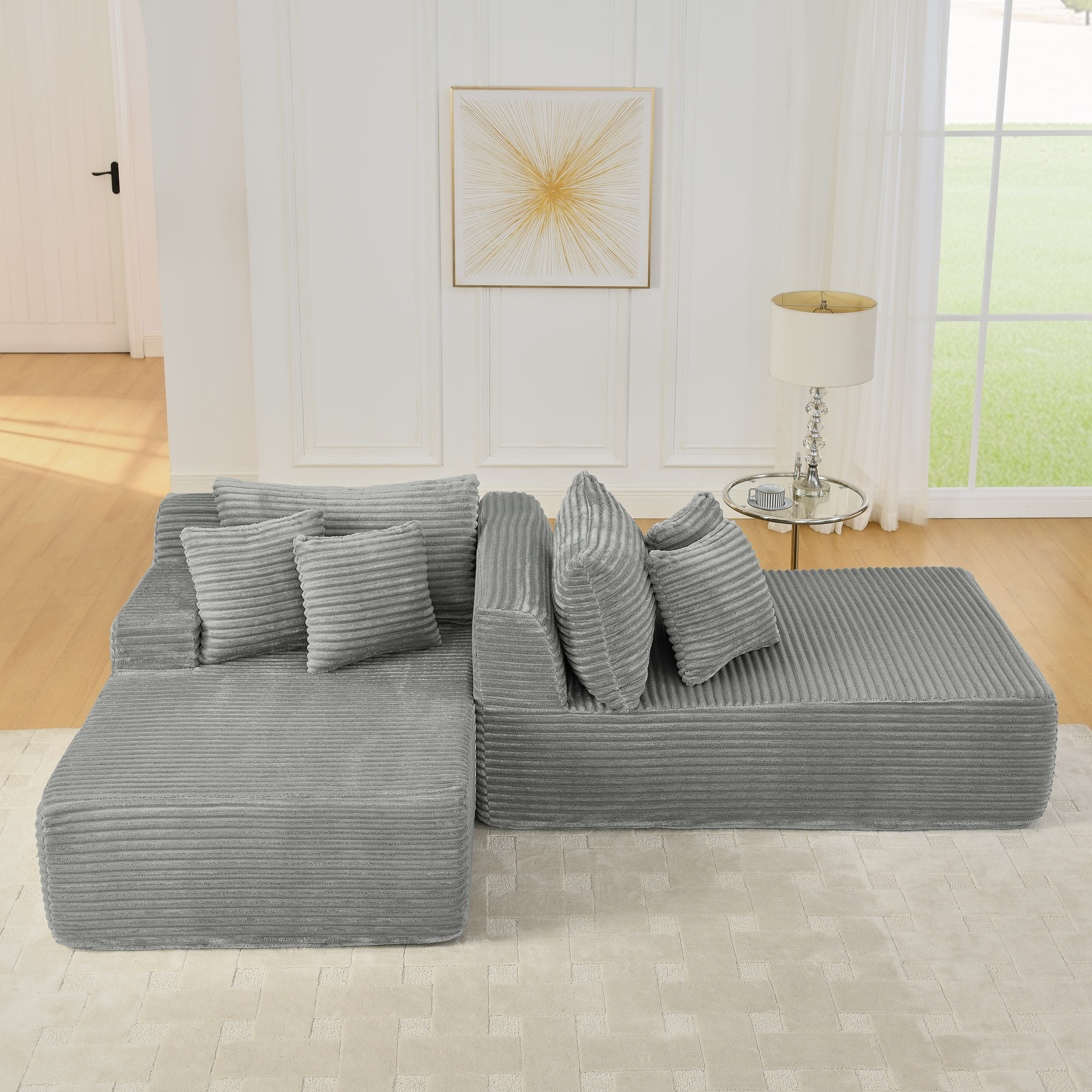 Two-seater lazy sofa lounge chair,Compressed sofa no assembly required, made of velvet fabric, fluffy modern lounge chair, used for indoor living rooms and bedrooms-Gray - Image 5
