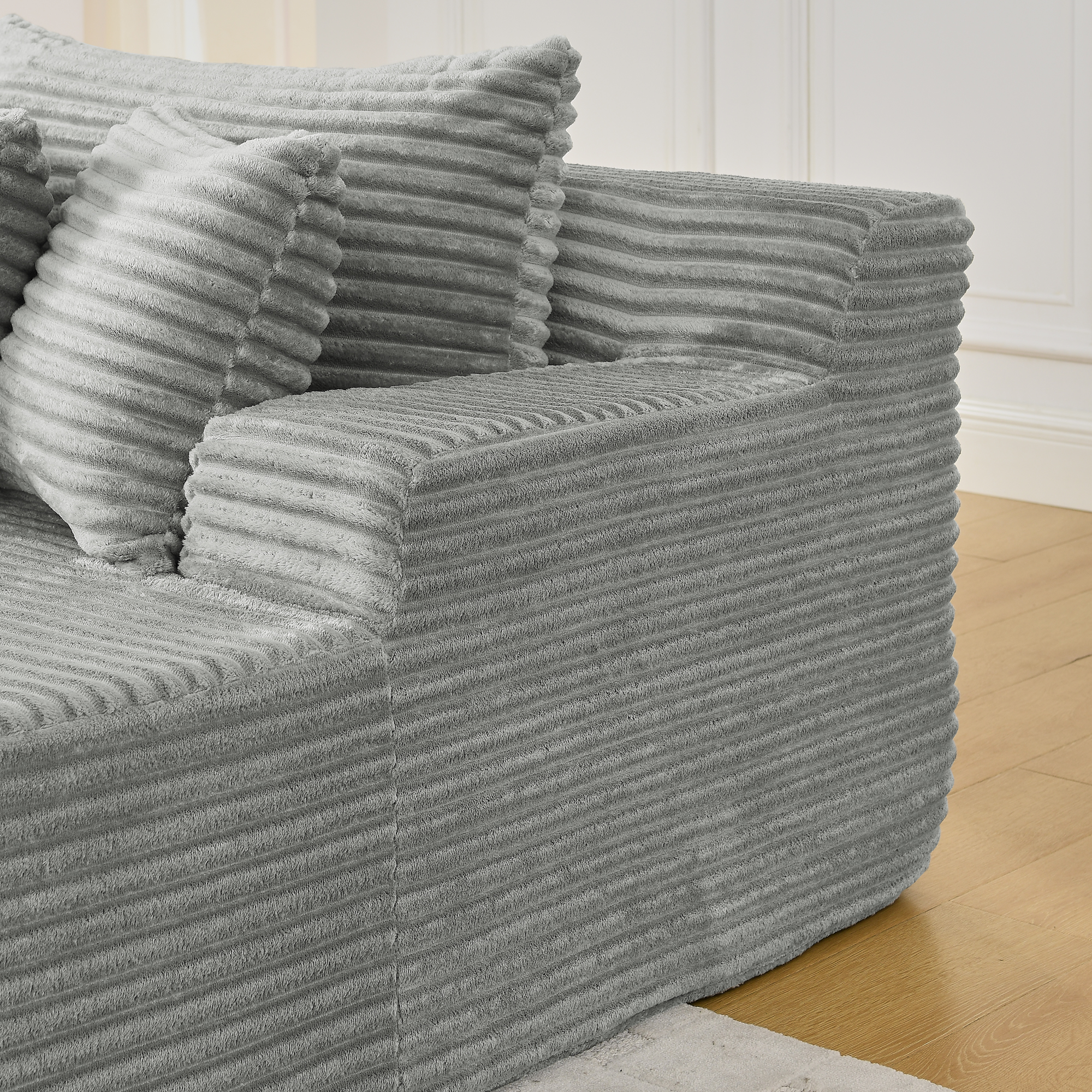 Two-seater lazy sofa lounge chair,Compressed sofa no assembly required, made of velvet fabric, fluffy modern lounge chair, used for indoor living rooms and bedrooms-Gray - Image 6