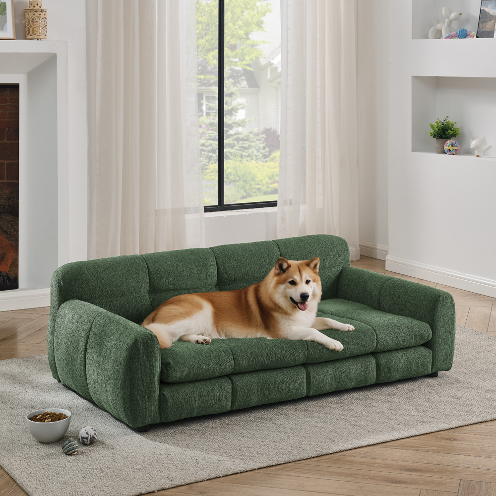 Soft and comfortable pet bed for big and oversized dogs, durable elevated dog sofa bed, comfortable dog sofa, modern and fashionable linen fabric dog sofa-OLIVE GREEN