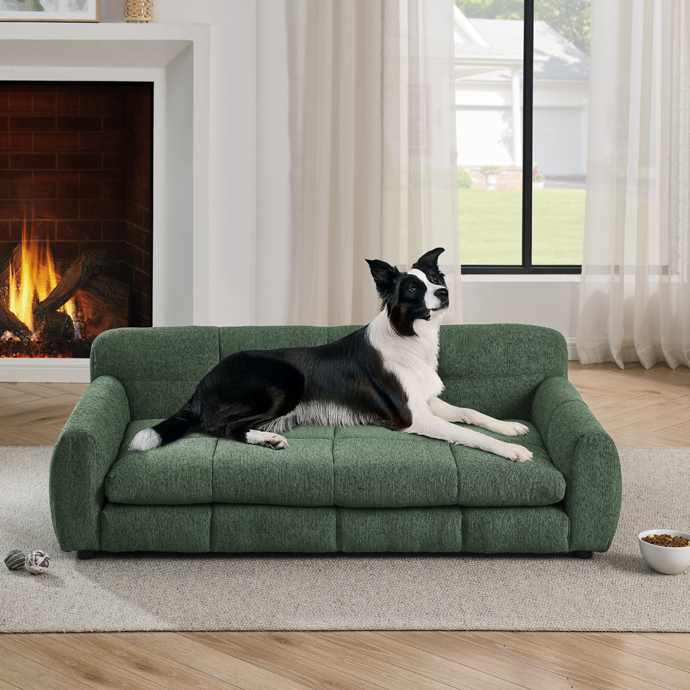 Soft and comfortable pet bed for big and oversized dogs, durable elevated dog sofa bed, comfortable dog sofa, modern and fashionable linen fabric dog sofa-OLIVE GREEN - Image 2