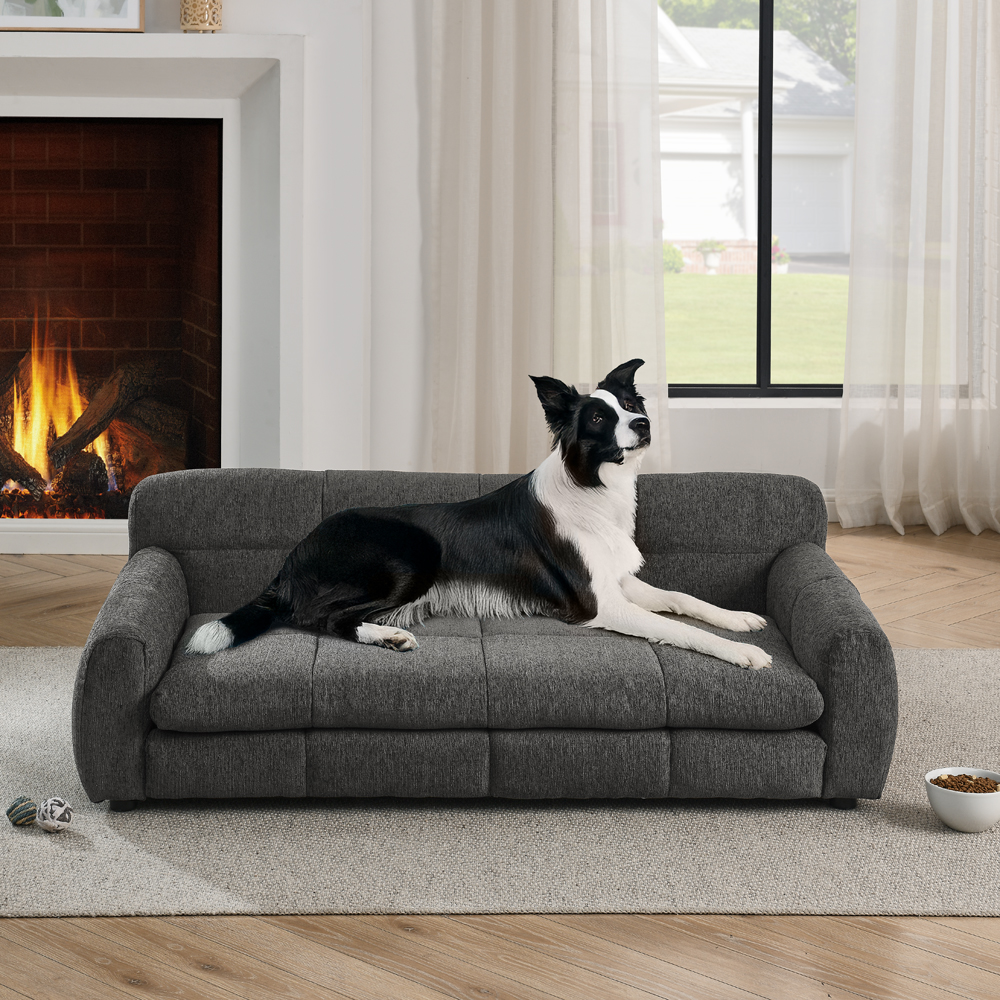 Soft and comfortable pet bed for big and oversized dogs, durable elevated dog sofa bed, comfortable dog sofa, modern and fashionable linen fabric dog sofa-DARK GREY - Image 2