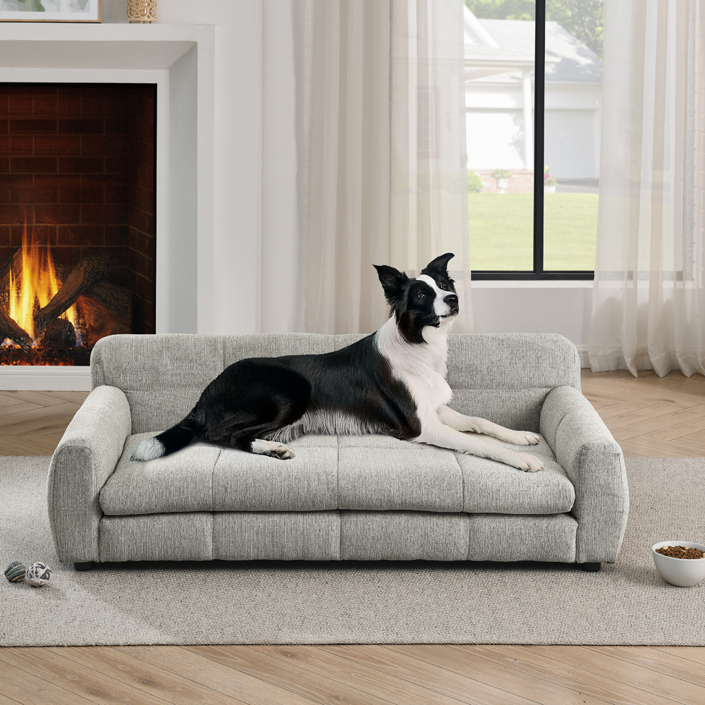 Soft and comfortable pet bed for big and oversized dogs, durable elevated dog sofa bed, comfortable dog sofa, modern and fashionable linen fabric dog sofa-Beige - Image 2
