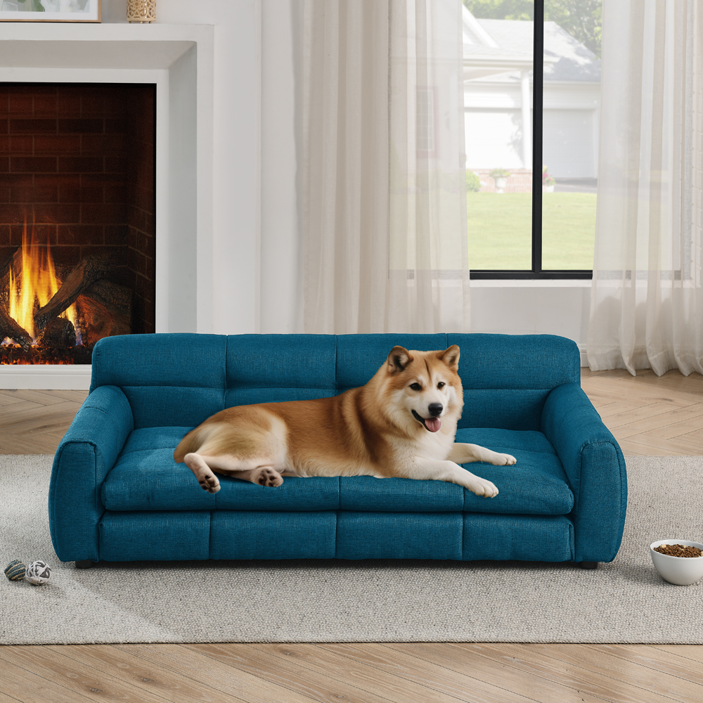 Soft and comfortable pet bed for big and oversized dogs, durable elevated dog sofa bed, comfortable dog sofa, modern and fashionable linen fabric dog sofa-Dark Blue - Image 2