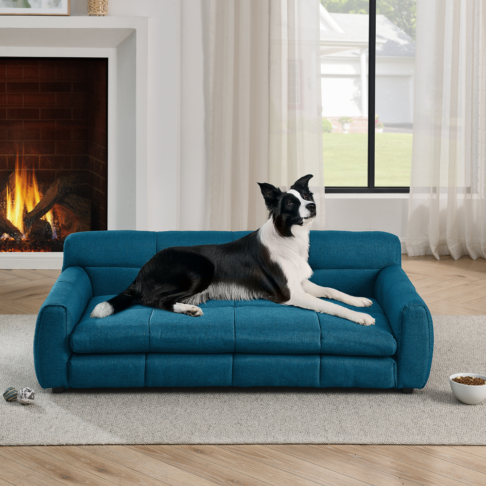 Soft and comfortable pet bed for big and oversized dogs, durable elevated dog sofa bed, comfortable dog sofa, modern and fashionable linen fabric dog sofa-Dark Blue - Image 3