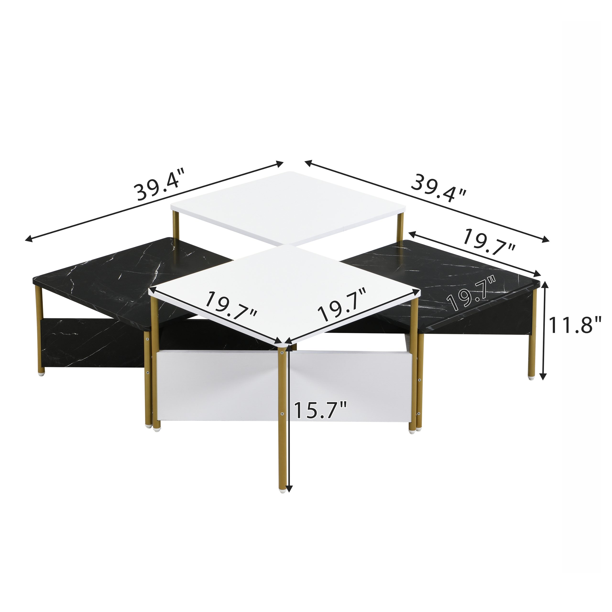 Modern Nesting Coffee Tables Set of 4 -Mid Century Modern Square Living Room Table, Free Adjustable Shape,Versatile and Stylish Accent Furniture for Your Living Room Black & White Color - Image 2
