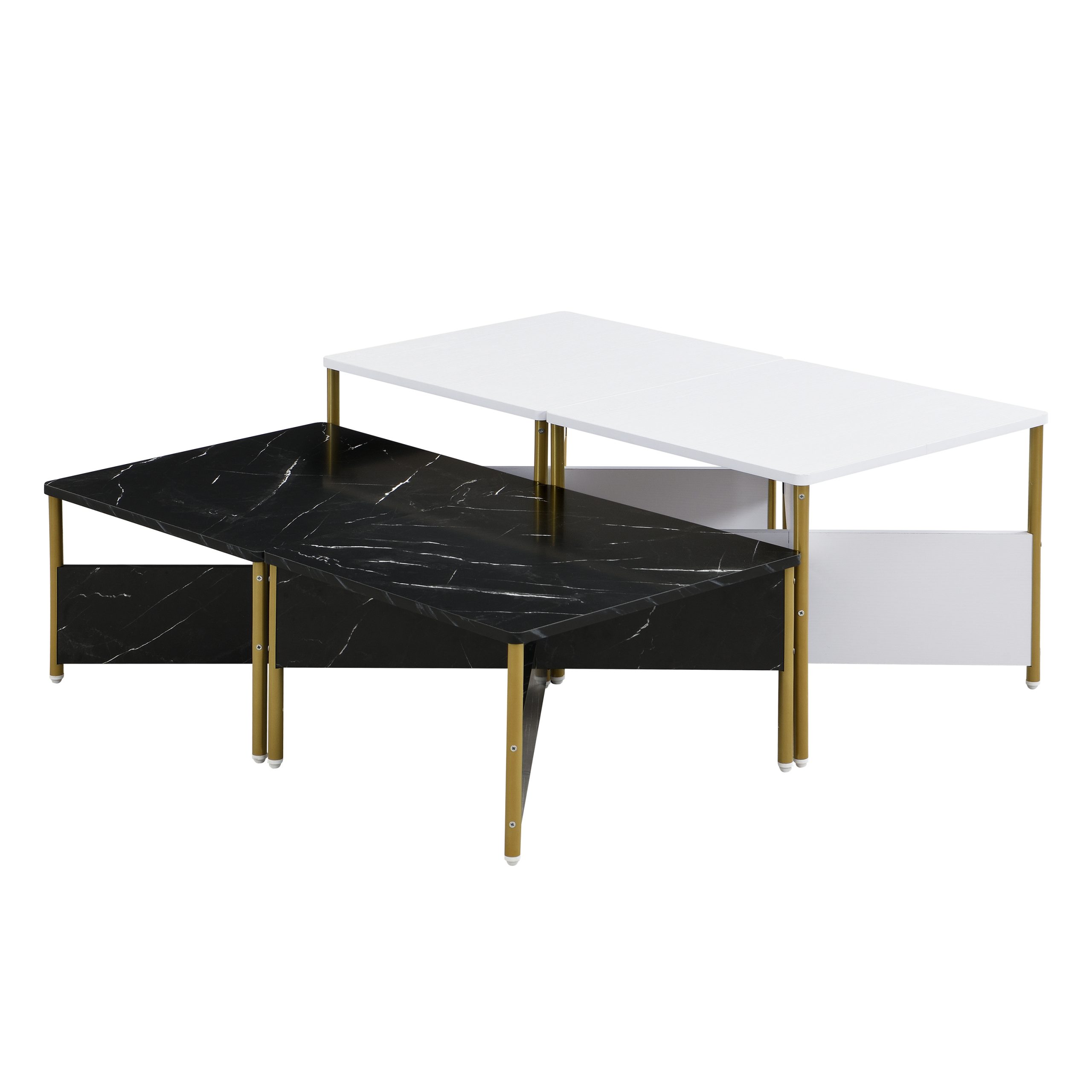 Modern Nesting Coffee Tables Set of 4 -Mid Century Modern Square Living Room Table, Free Adjustable Shape,Versatile and Stylish Accent Furniture for Your Living Room Black & White Color - Image 4