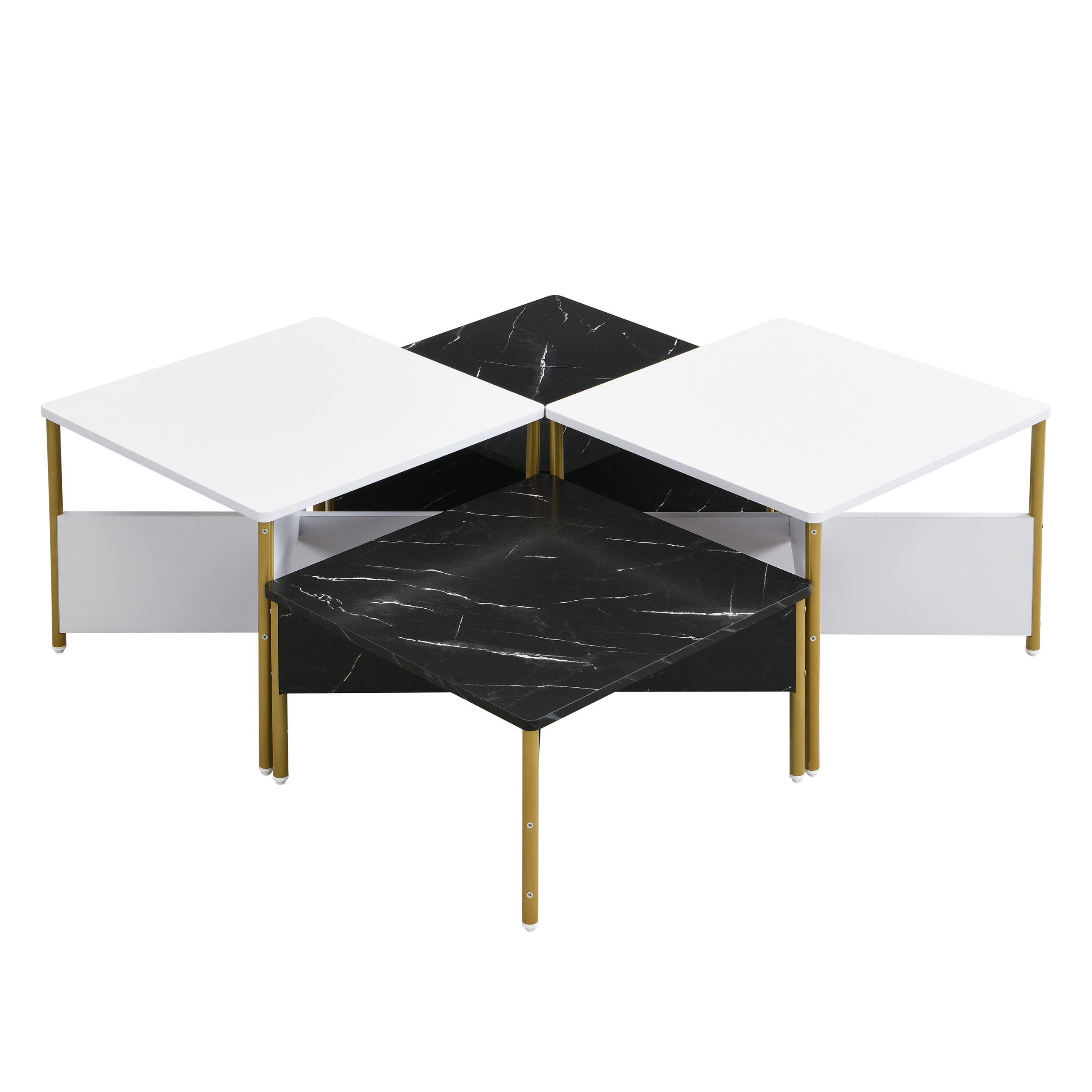 Modern Nesting Coffee Tables Set of 4 -Mid Century Modern Square Living Room Table, Free Adjustable Shape,Versatile and Stylish Accent Furniture for Your Living Room Black & White Color - Image 5