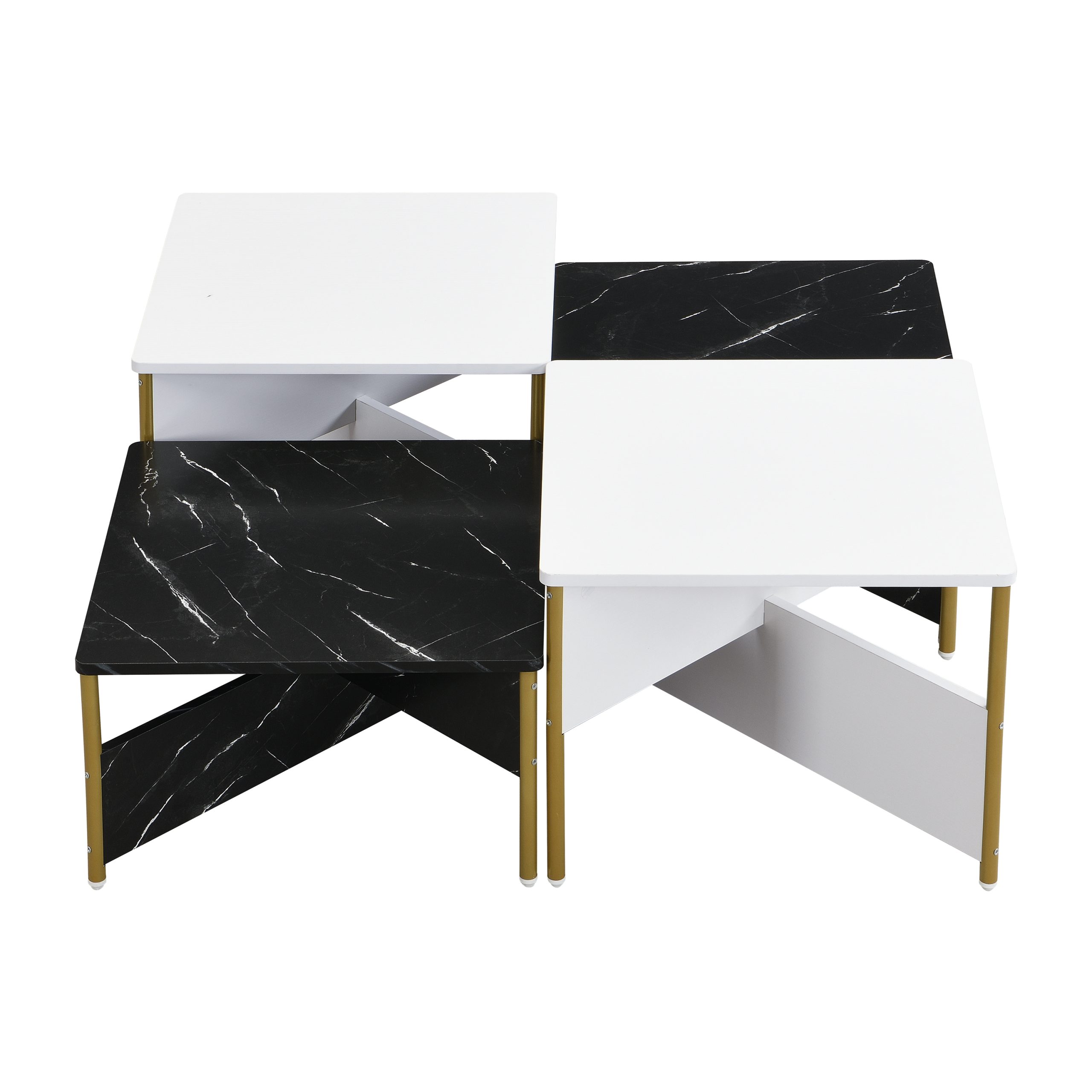 Modern Nesting Coffee Tables Set of 4 -Mid Century Modern Square Living Room Table, Free Adjustable Shape,Versatile and Stylish Accent Furniture for Your Living Room Black & White Color - Image 6
